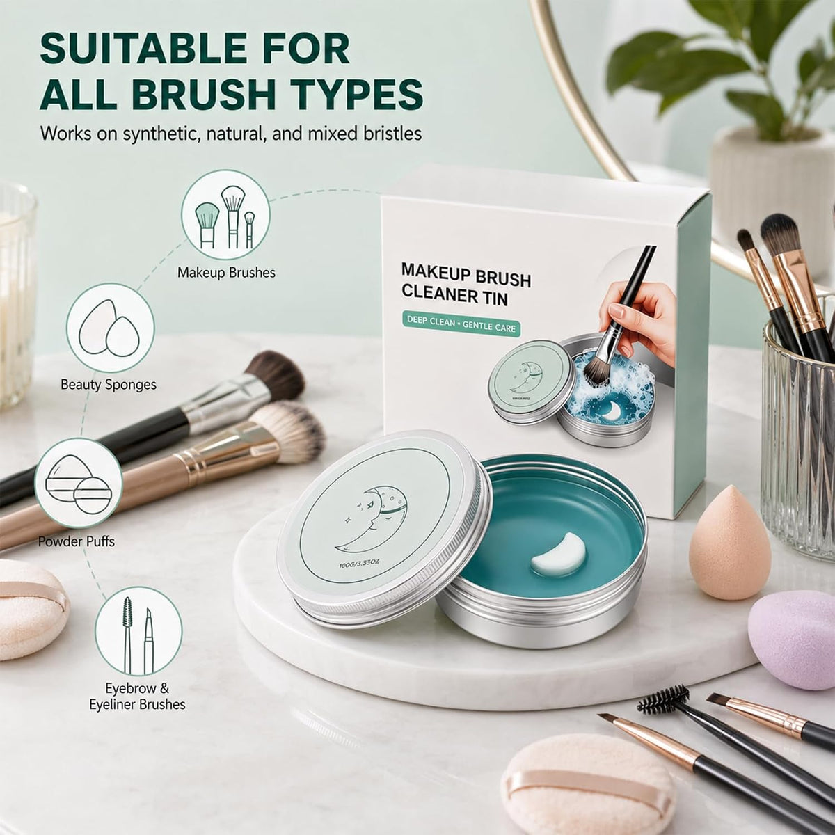 Moon‑Shaped Makeup Brush Cleaning Solid Soap, Efficient Removes Makeup Residues, Gentle Cleanser for Makeup Brushes, Beauty Blenders & Powder Puffs