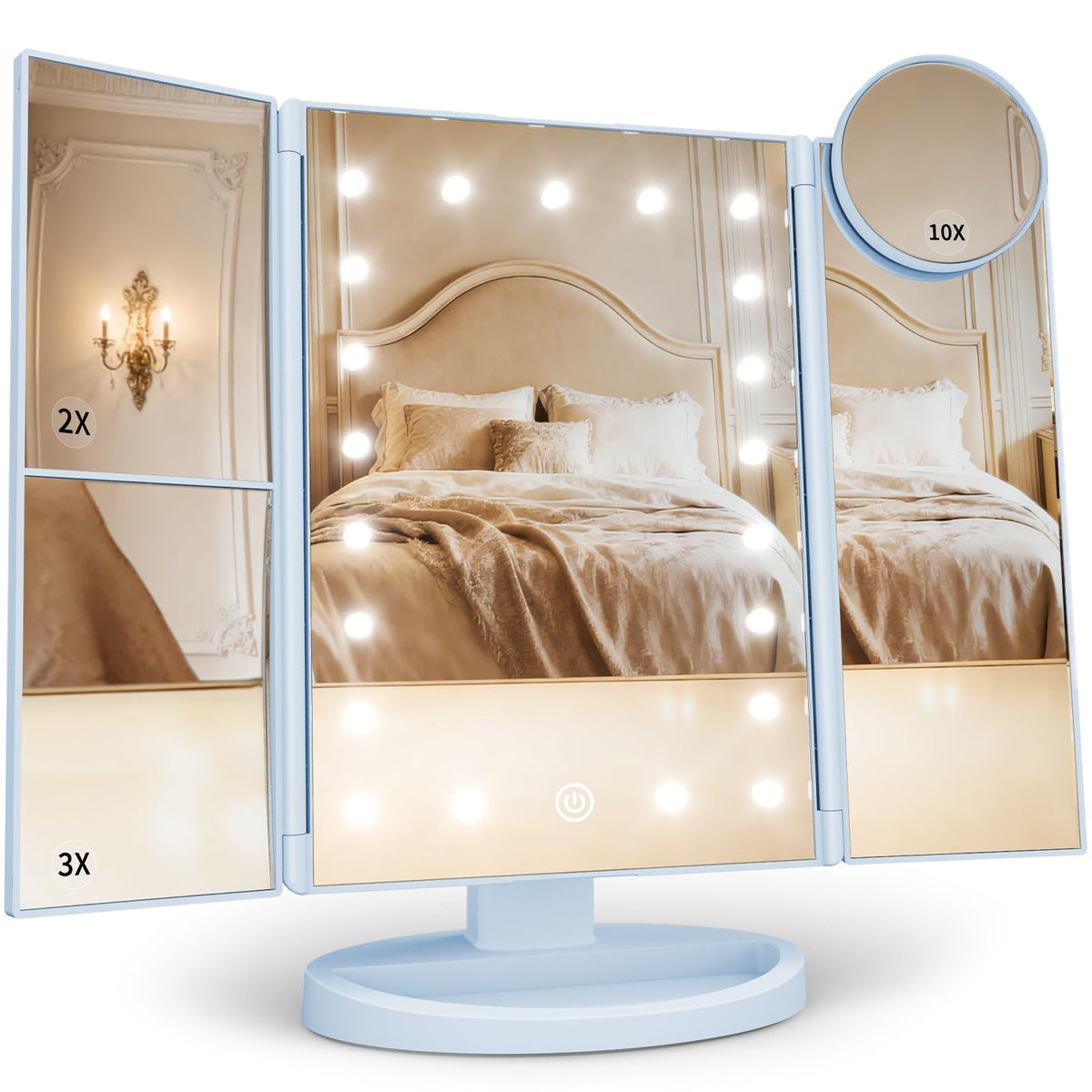 HUONUL 2X/3X/10X Magnifying Vanity Mirror with Light, Trifold Makeup Mirror