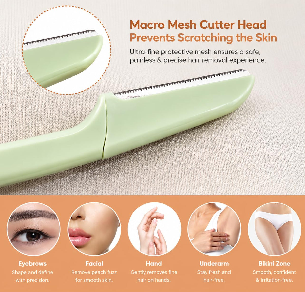 Dermaplane Razor for Women, Face Razor & Eyebrow Trimmer, Facial Hair Remover, Peach Fuzz Remover, Exfoliating Facial Razor with Protective Cover, Safe Precision Blade, Pack of 3
