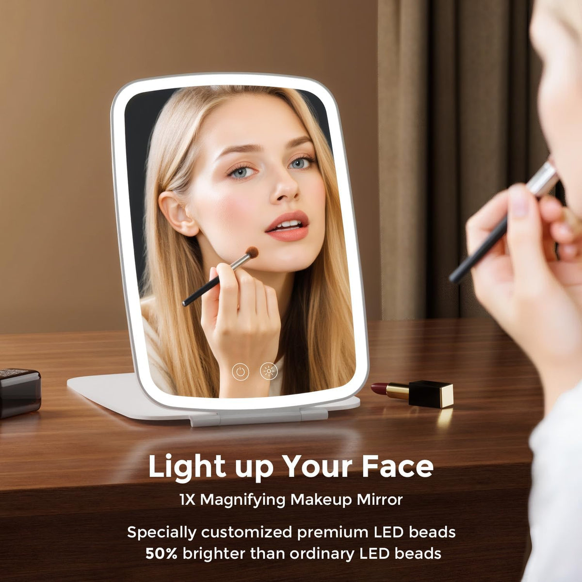 NEZZOE Portable Makeup Mirror, Large Travel Mirror with Light, 10”x7” White