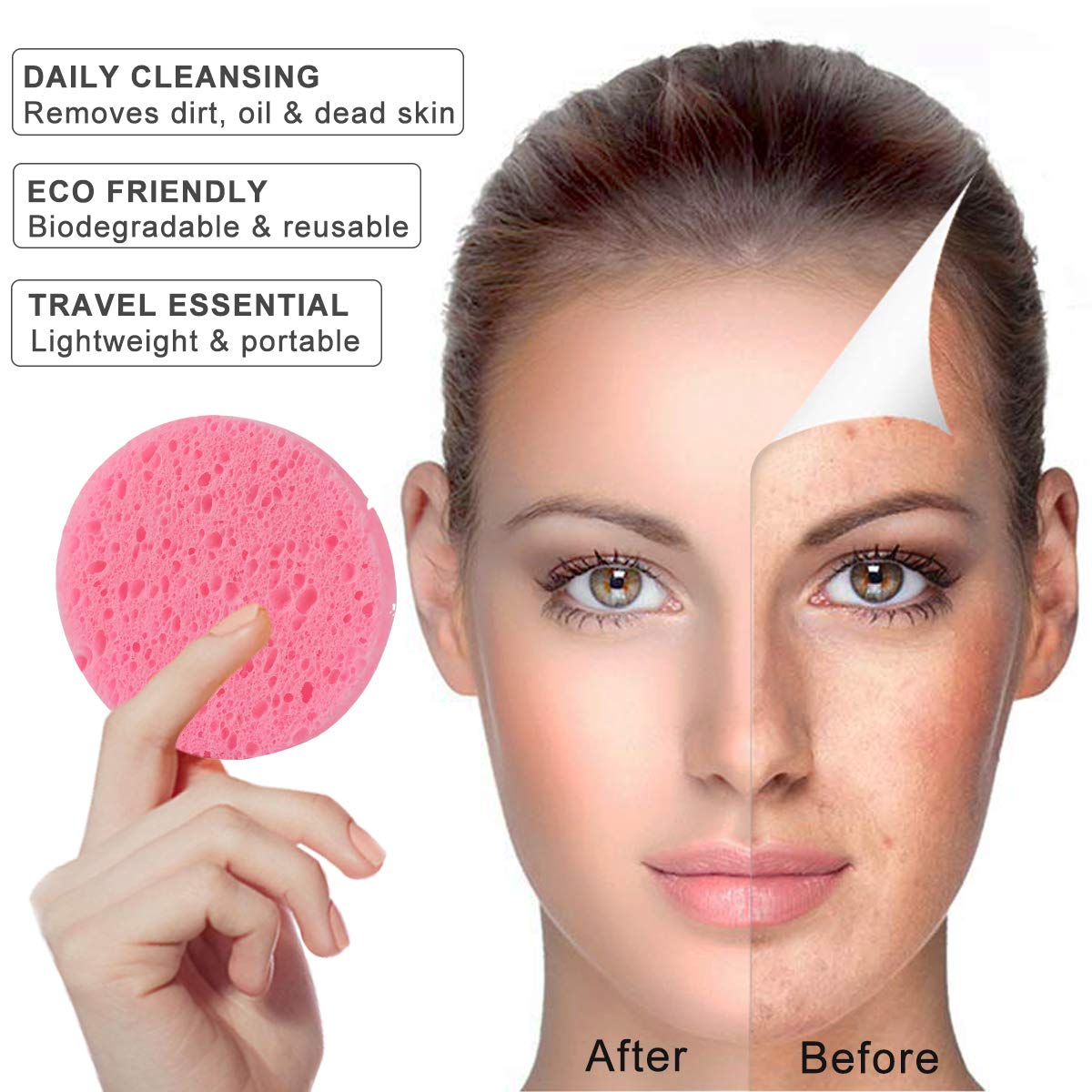 50-Count Compressed Facial Sponges for Daily Face Cleansing, Pink