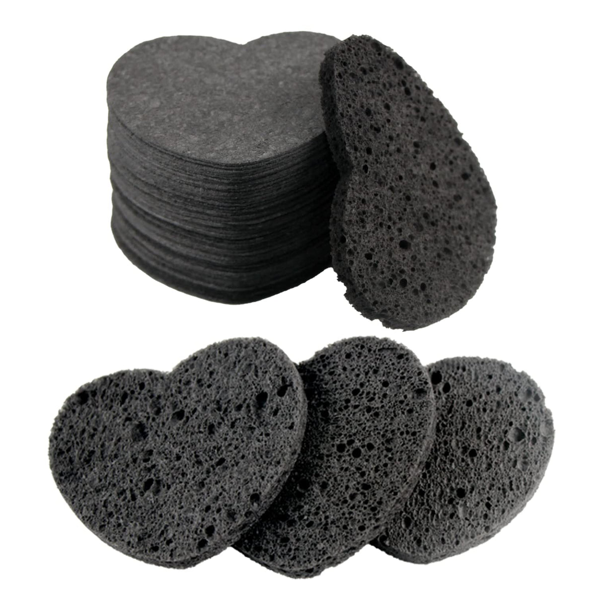 100-Count Compressed Facial Sponges for Estheticians Heart Shape Natural Cellulose Sponge Professional Cosmetic Spa Sponges for Face Cleansing, Massage, Pore Exfoliating, Mask, Makeup Removal, Black
