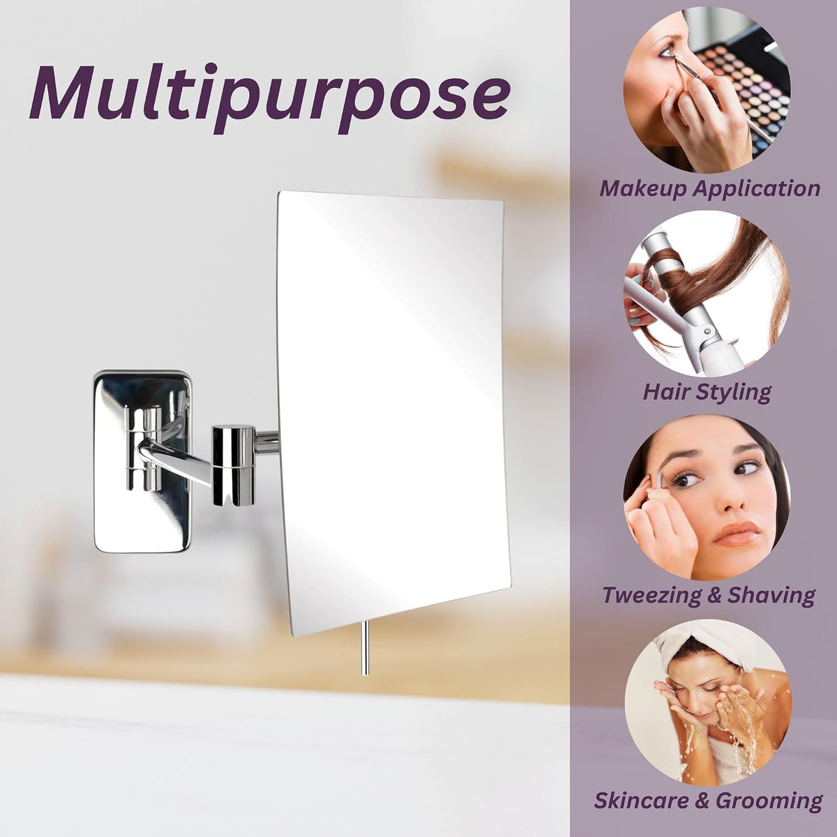 JERDON Wall-Mounted Makeup Mirror - 5X Magnification - Chrome - JRT695C