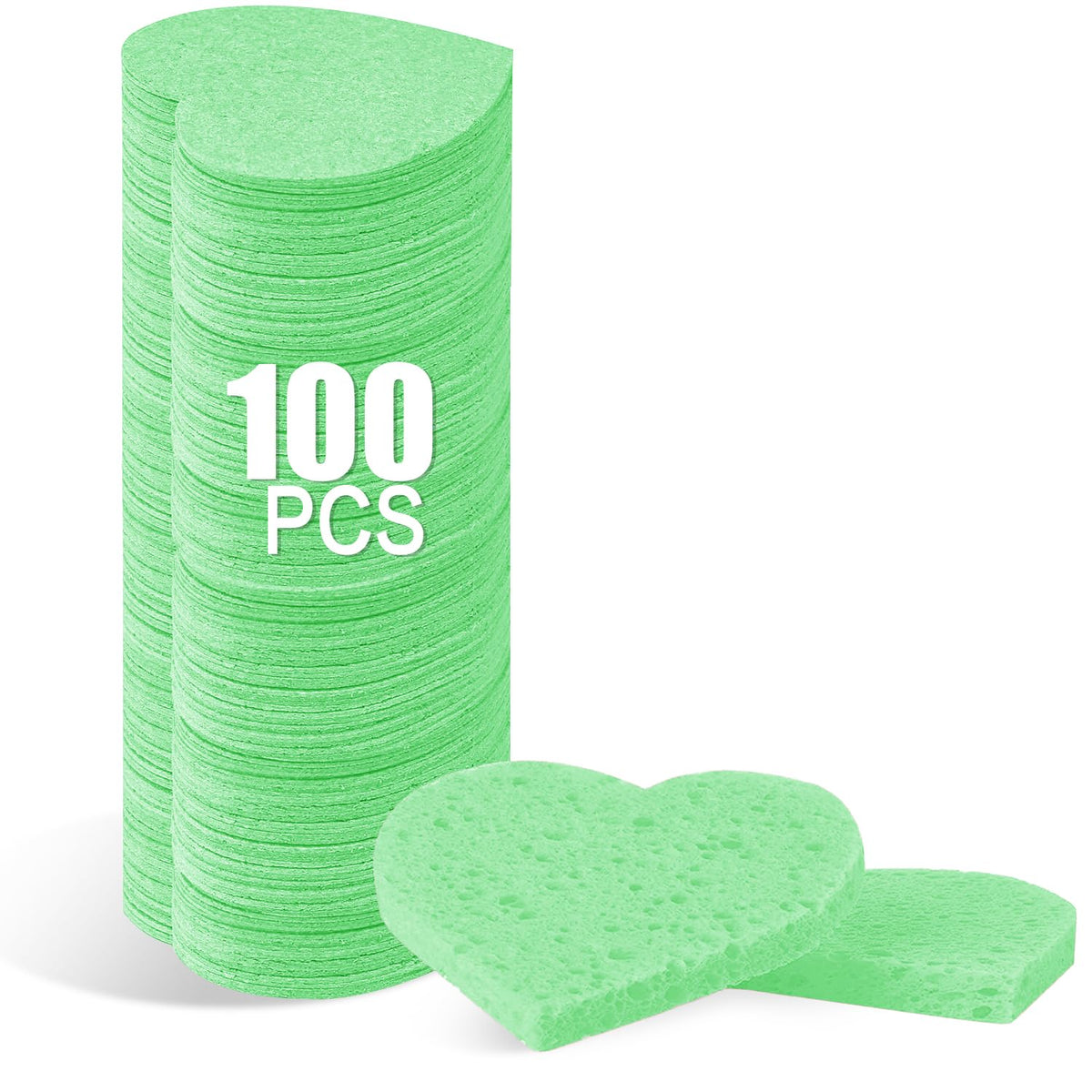 100-Count Compressed Facial Sponges for Estheticians Heart Shape Natural Cellulose Sponge Professional Cosmetic Spa Sponges for Face Cleansing, Massage, Pore Exfoliating, Mask, Makeup Removal, Black