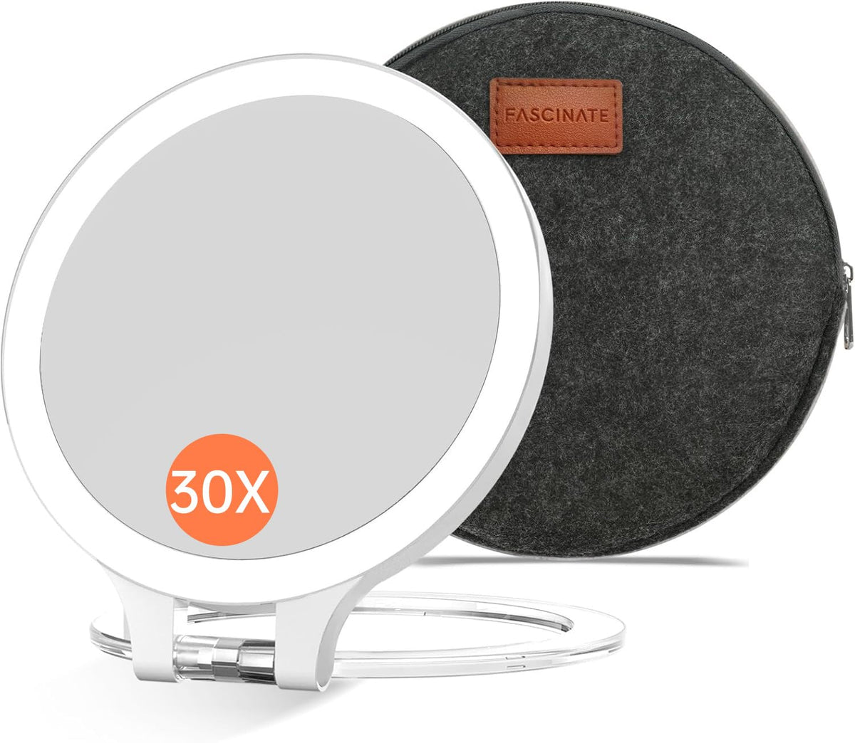 FASCINATE Travel 30X/1X Magnifying Mirror with Light Double Sided Mirror