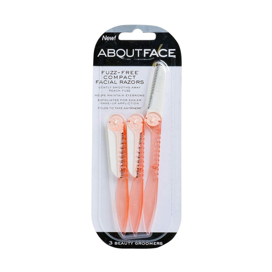 About Beauty Fuzz-Free Fold-n-Go Groomers - 3 Folding Beauty Groomers for Hair Removal, Ideal for Shaving, Exfoliating, and Brow Shaping, Japanese Steel Gently Removes Facial Hair