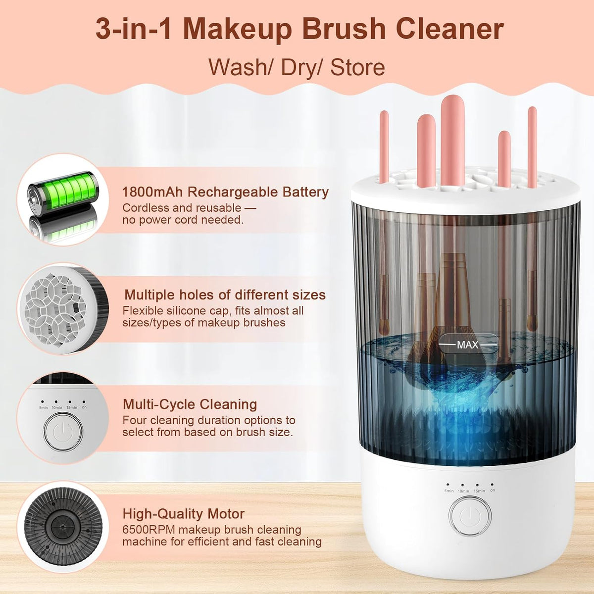 Electric Makeup Brush Cleaner Machine, Fits Most Brushes, Sponges and Puffs