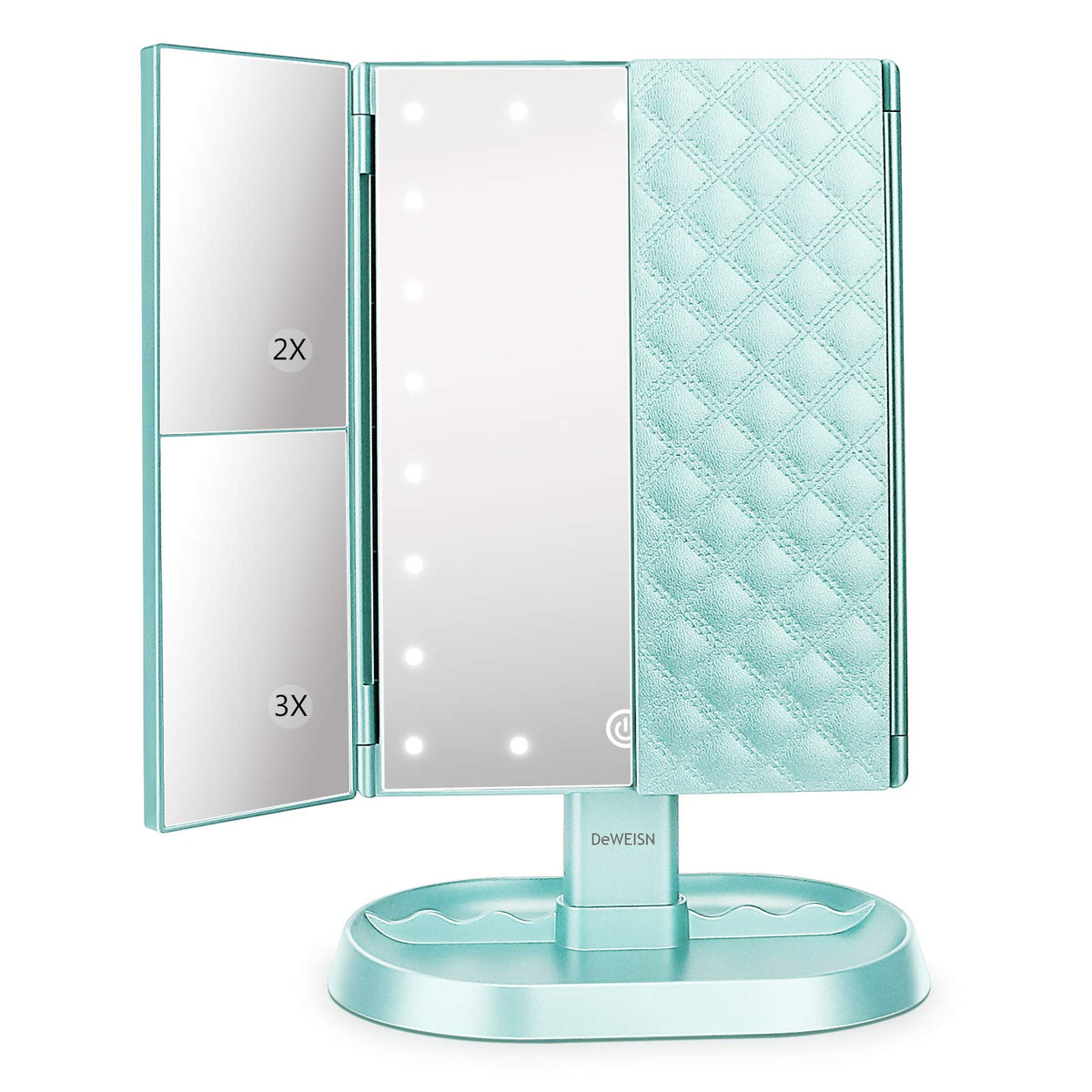 deweisn Trifold Lighted Vanity Makeup Mirror with 21 LEDs Lights,1x/2x/3x Magnification and Touch Screen Dimming,Two Power Supplies Makeup Mirror, Gift for Women