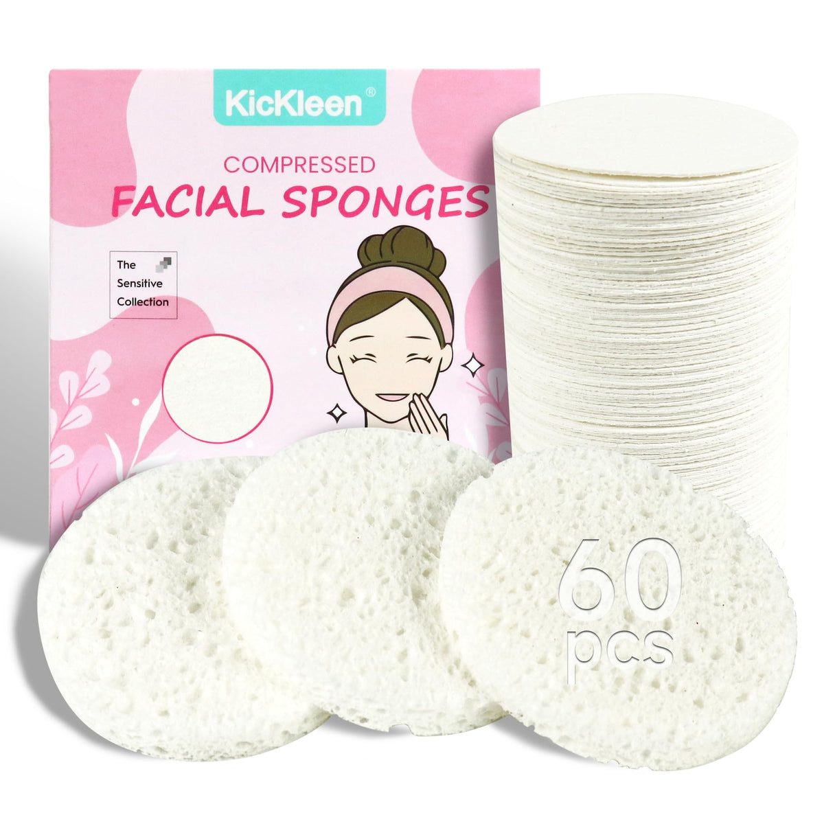 50-Count Compressed Facial sponges for Daily Facial Cleaning,Pink
