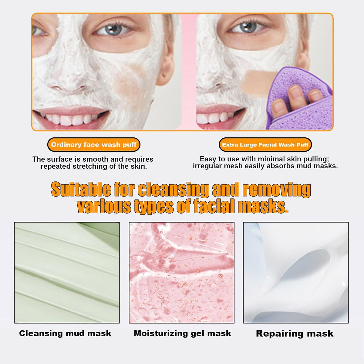 2Pcs Large Facial Sponges Set, Cleansing Puff, – 6.5x5 in Soft Face Sponge, Reusable Makeup Remover Exfoliating Pads,Daily Deep Cleansing with Drain Clip (2PCS)