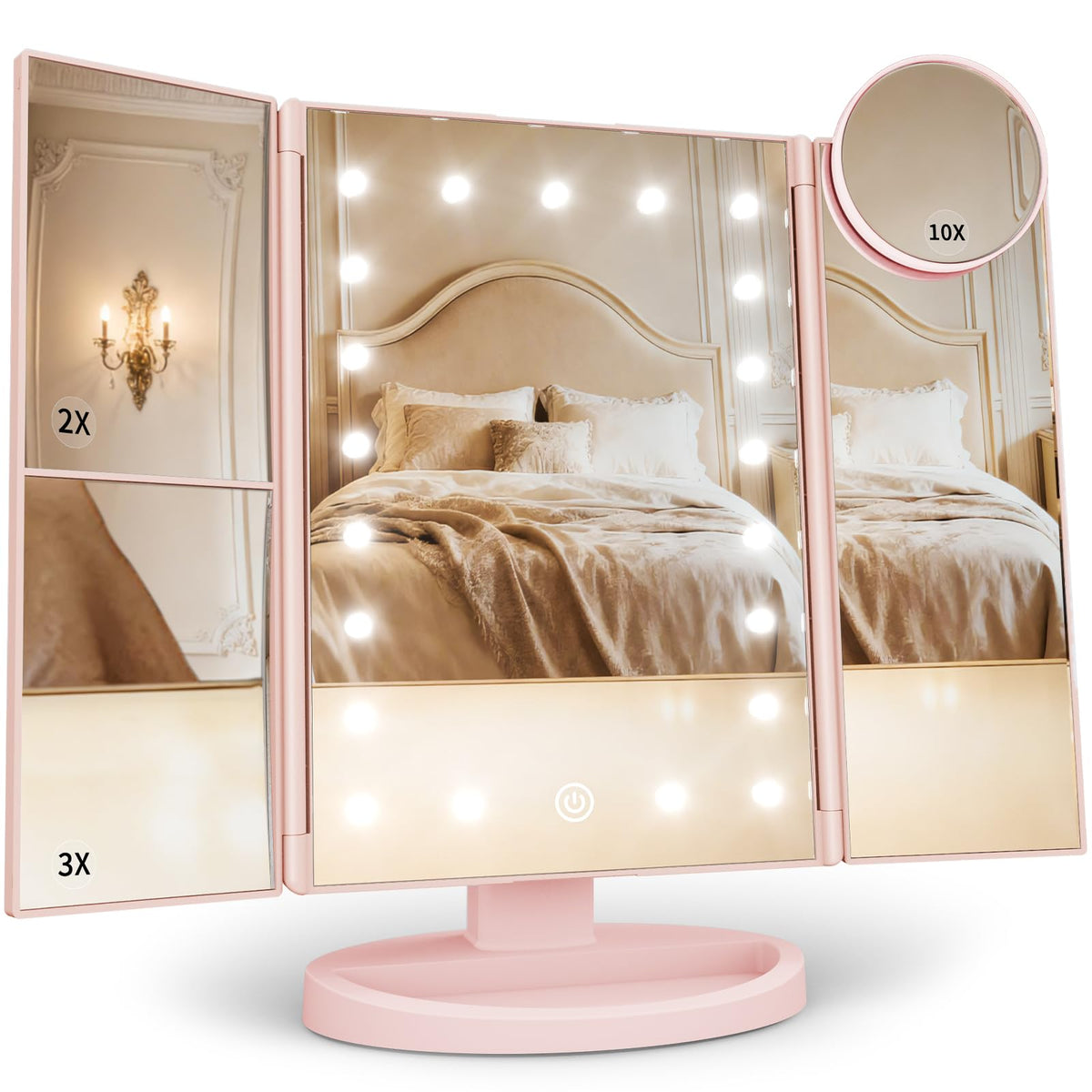 HUONUL 2X/3X/10X Magnifying Vanity Mirror with Light, Trifold Makeup Mirror