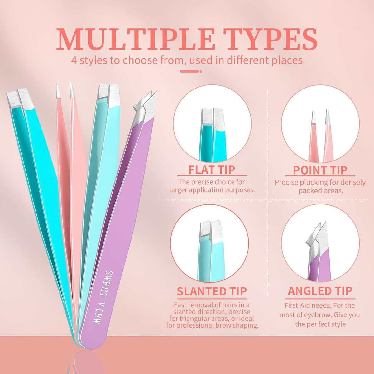 SWEET VIEW 7PCS Tweezers Kit for Women Facial Hair & Brow