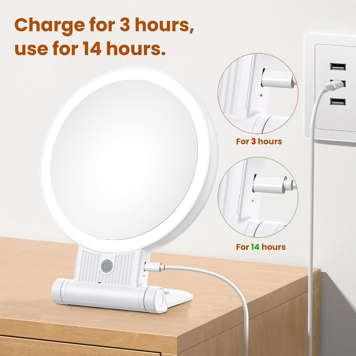 Makeup Mirror with Light, 1X/30X, 3 Colors, Rechargeable 2000mAh