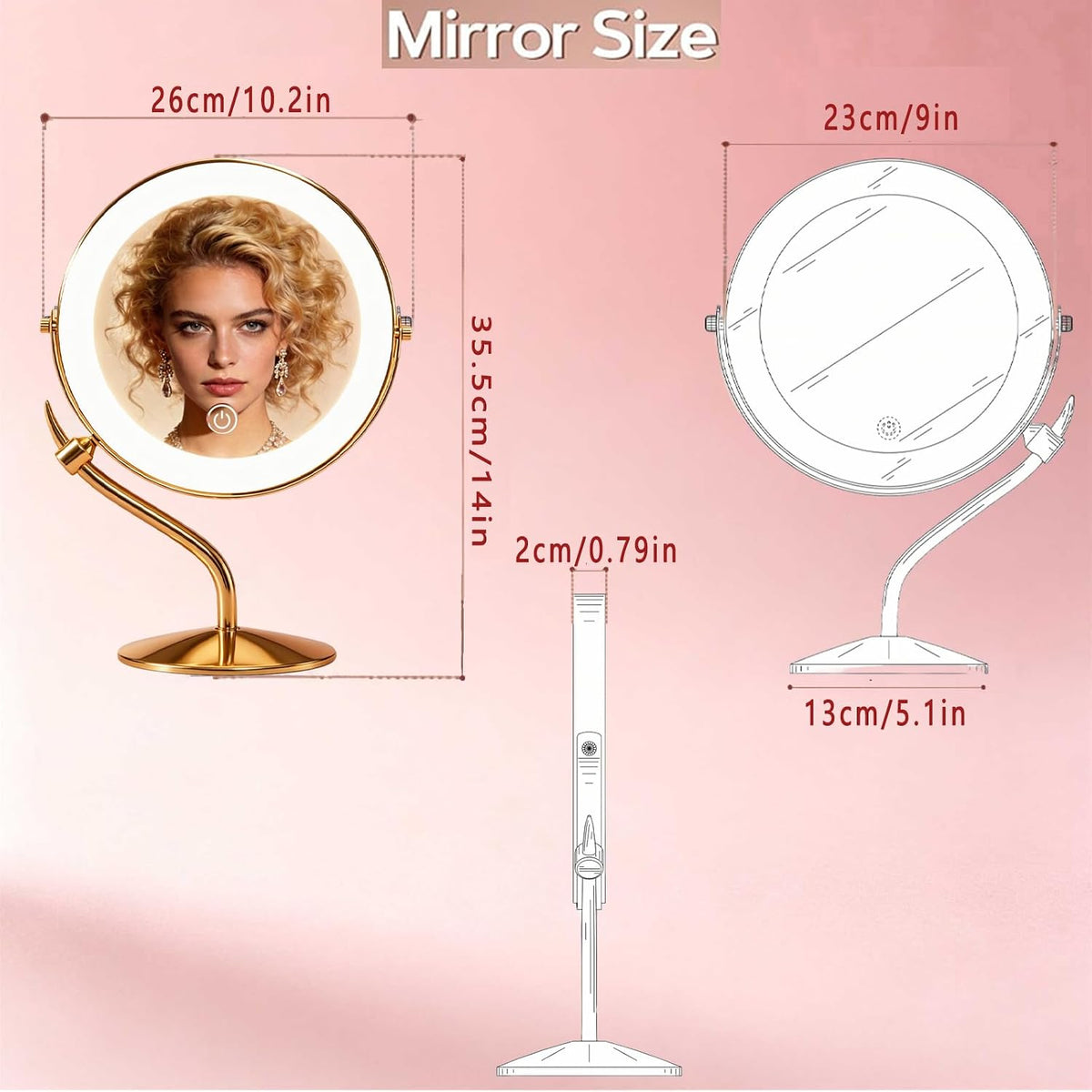 9" 1X/10X Magnifying Vanity Mirror with Light, Rechargeable Makeup Mirror