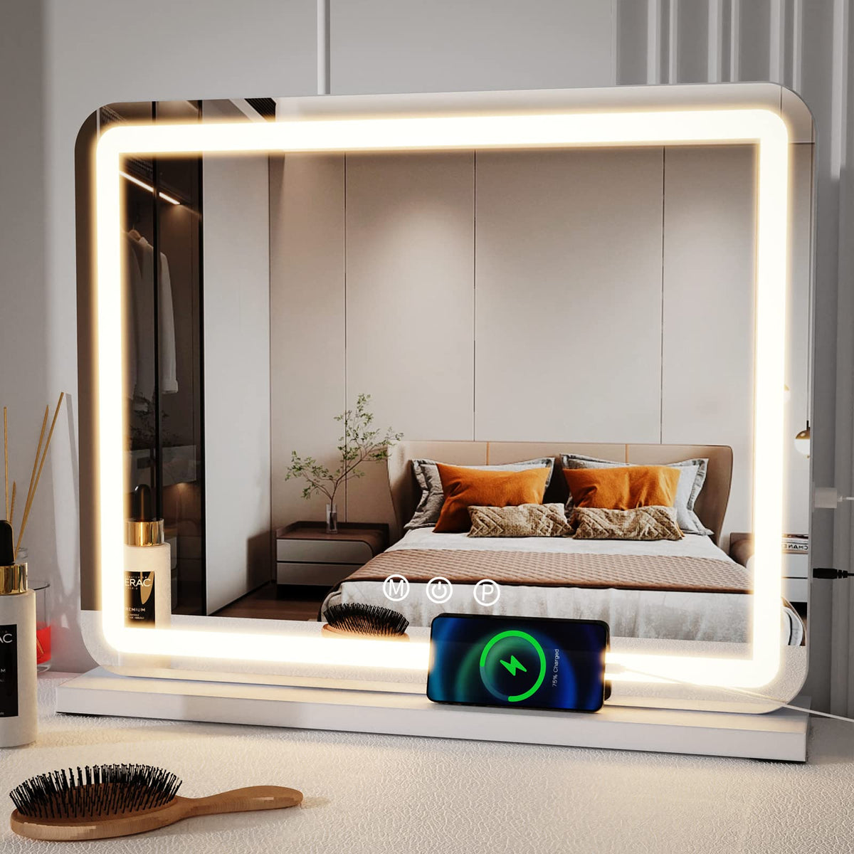 ZL ZELing Makeup Mirror with Lights, Vanity Mirror with Lights, Lighted Makeup Mirror, 3 Color Modes, Dimmable Light,360° Rotation