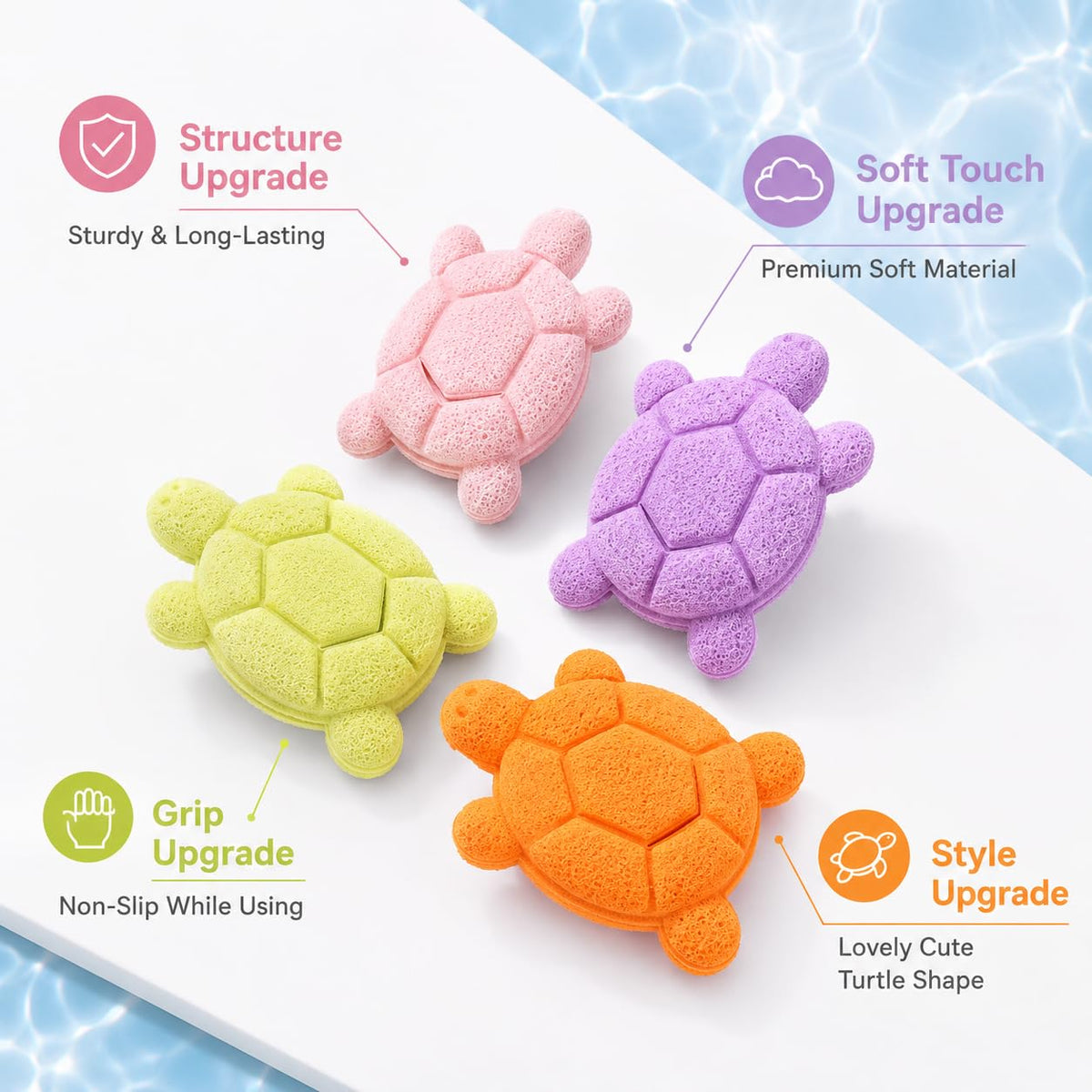 Cute Turtle Facial Sponge, Soft Reusable Face Scrubber Exfoliator, Gentle Makeup Remover & Daily Cleansing Sponge, Ideal for Sensitive Skin (4, MultiColor)