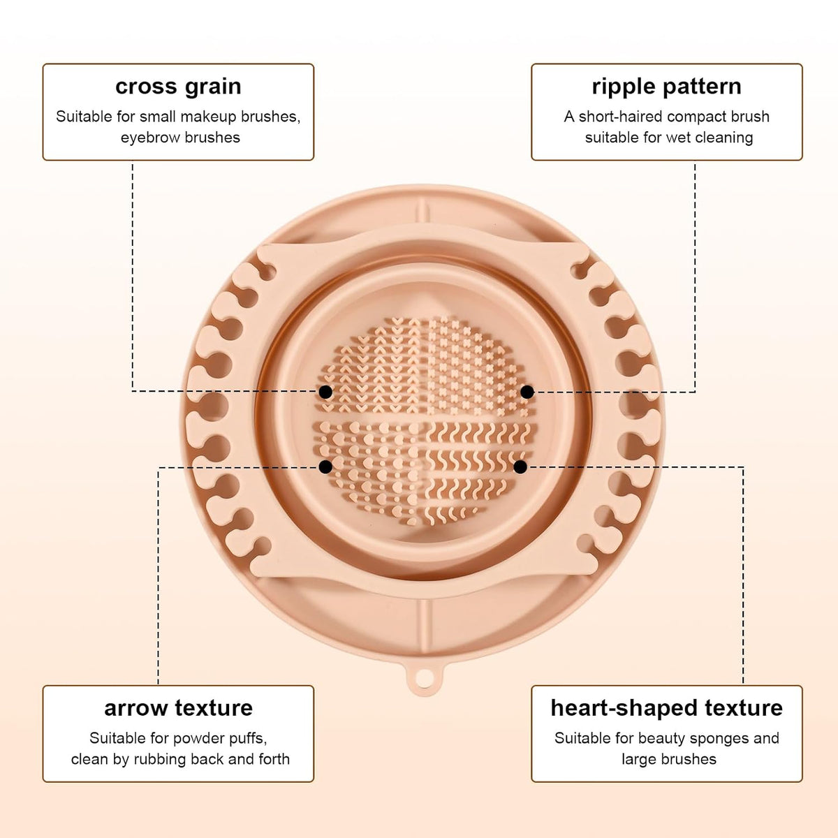 Foldable Silicone Makeup Brush Cleaner Bowl - Portable Cleaning Tool for Brushes, Powder Puffs and Sponges Apricot