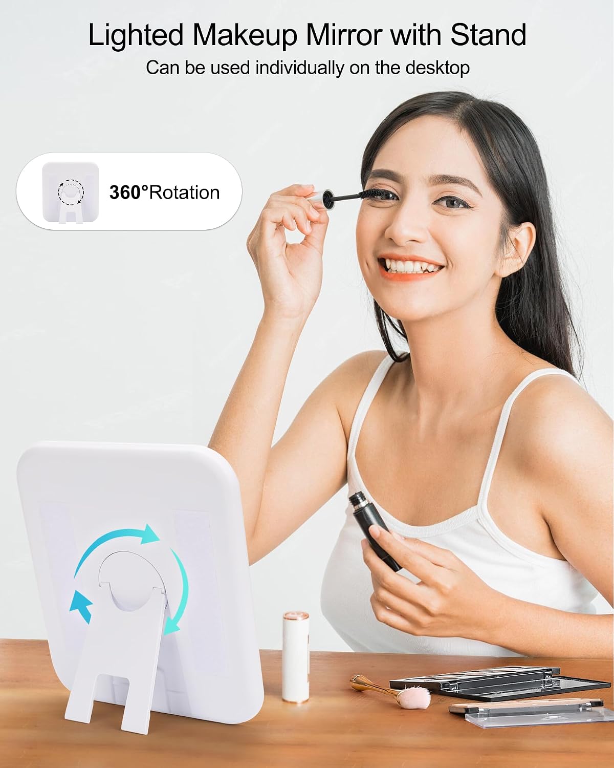 Relavel Makeup Mirror with Lights, LED Replacement for Makeup Bag, 3 Color Lights, Brightness Adjustable, 8.3 x 5.1 Inches