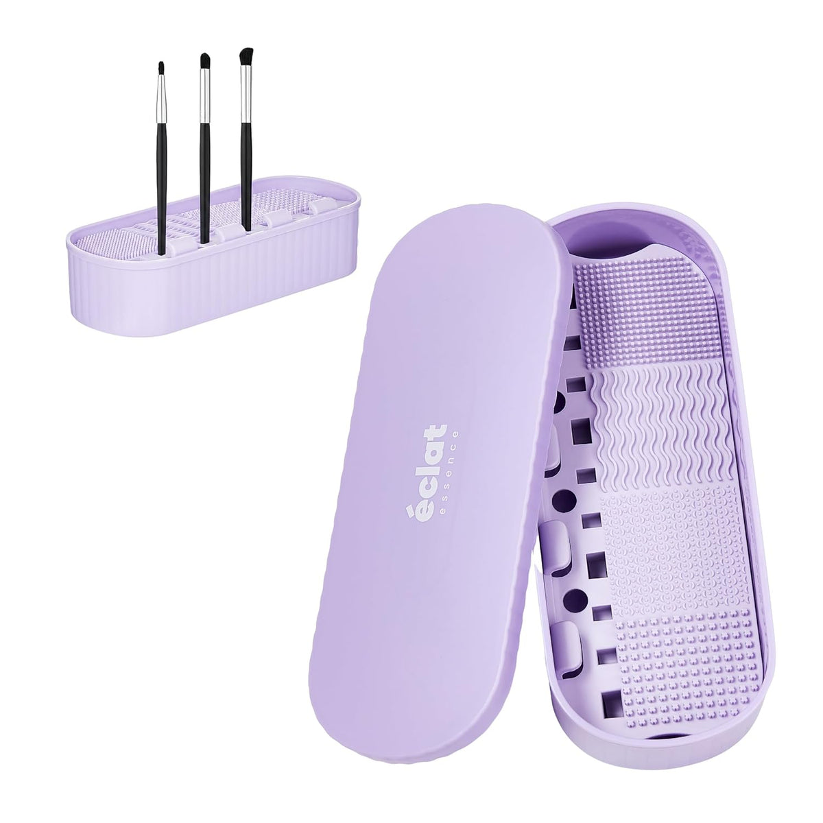 ÉCLAT Makeup Brush Cleaner Mat, 3 in 1 Brush Cleaner Bowl Holder & Cosmetic Tool Organizer Case for Travel, Storage & Air Drying, Portable Make Up Cleaning Tool for Sponges & Powder Puffs (Blue)