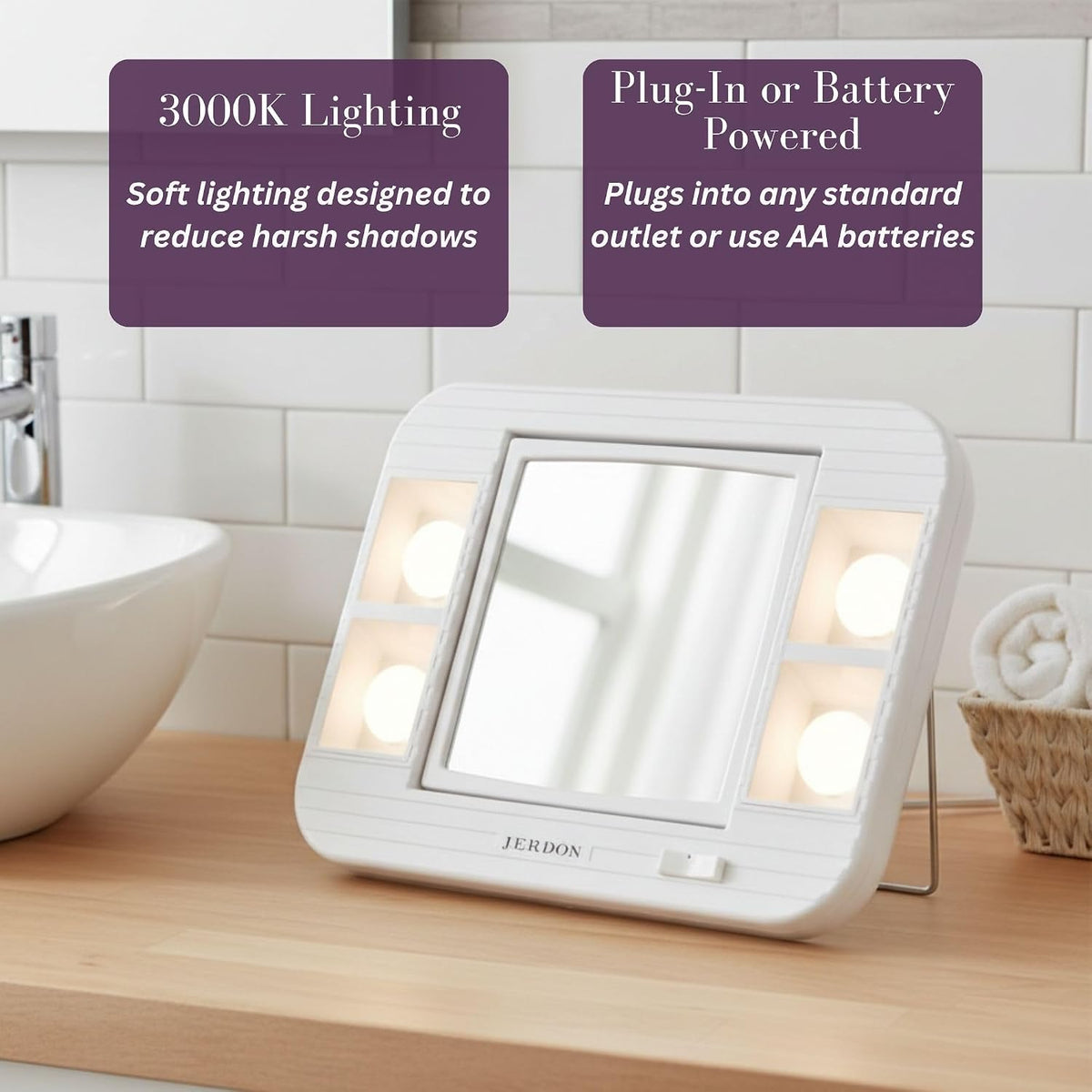 JERDON Lighted Makeup Mirror with 5X Magnification - White - J1015