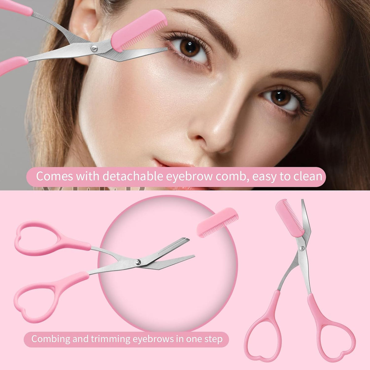 Eyebrow Scissors with Eyebrow Razor,Eyebrow Trimmer with Comb,Non Slip Finger Grips Trimmer Eyebrow Scissors, Hair Removal Beauty Accessories for Men Women (White. Pink. Blue.)