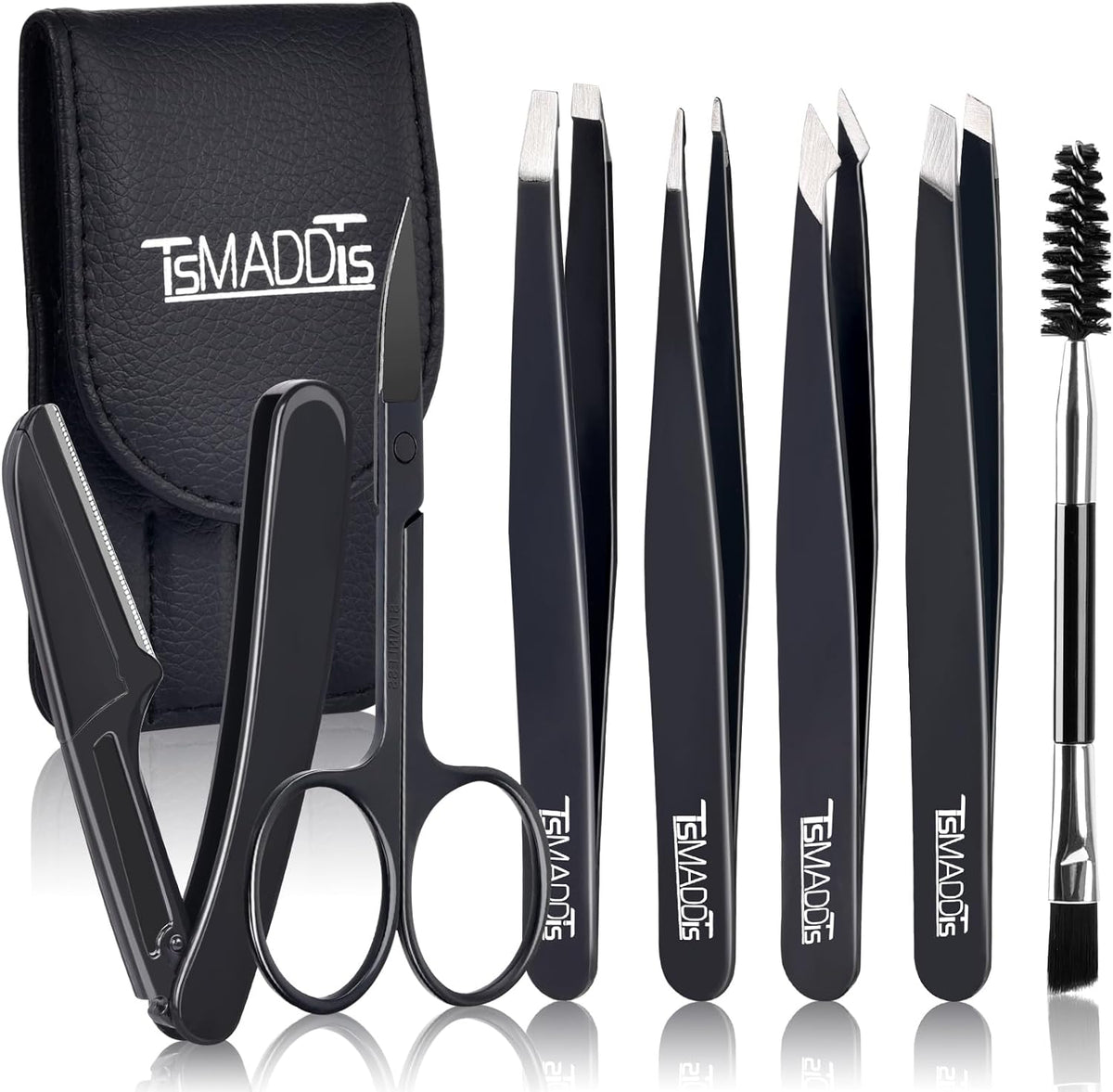 TsMADDTs 7 pcs Tweezers for Women Facial Hair, Precision Tweezer Set for Eyebrows with Curved Scissor and Eyebrow Razor for Ingrown Hair