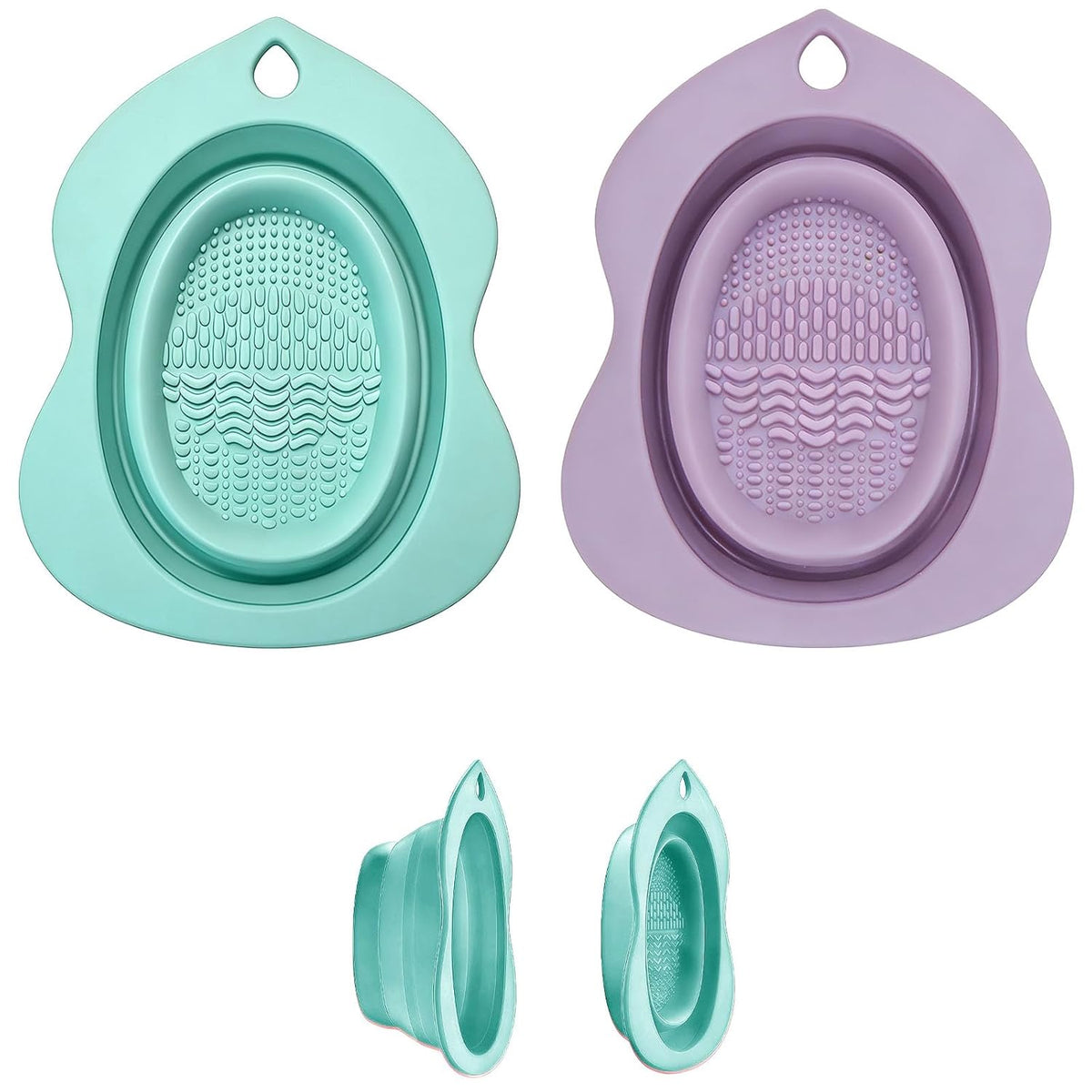 Foldable Silicone Makeup Brush Cleaner Bowl – Portable Brush Scrubber Mat for Foundation, Eyeshadow Brushes, Powder Puffs & Sponges | Multi-Texture Deep Clean, Travel-Friendly (green+lavender)