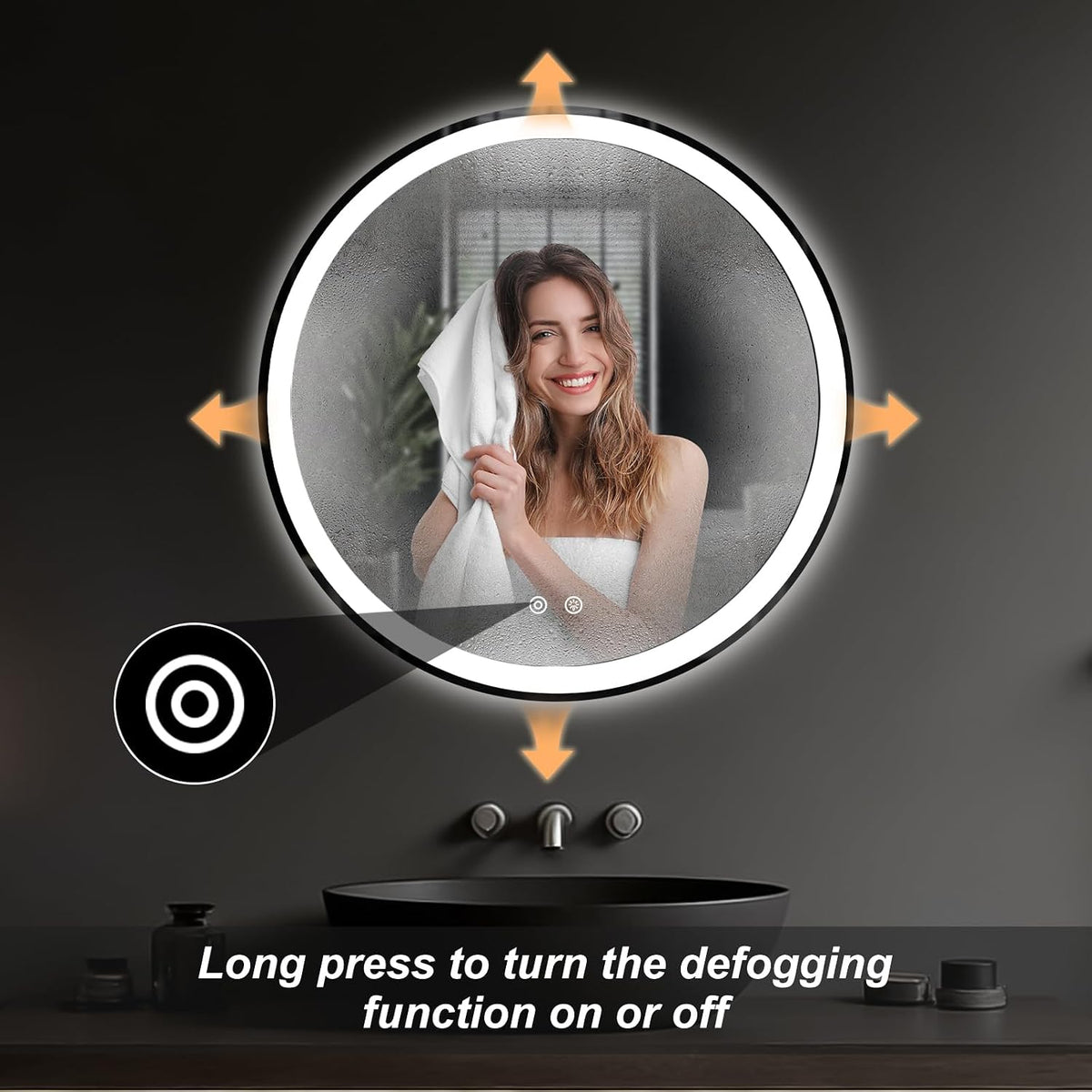 DUMOS 28 Inch Round LED Bathroom Mirror with Lights, Circle Vanity Mirror