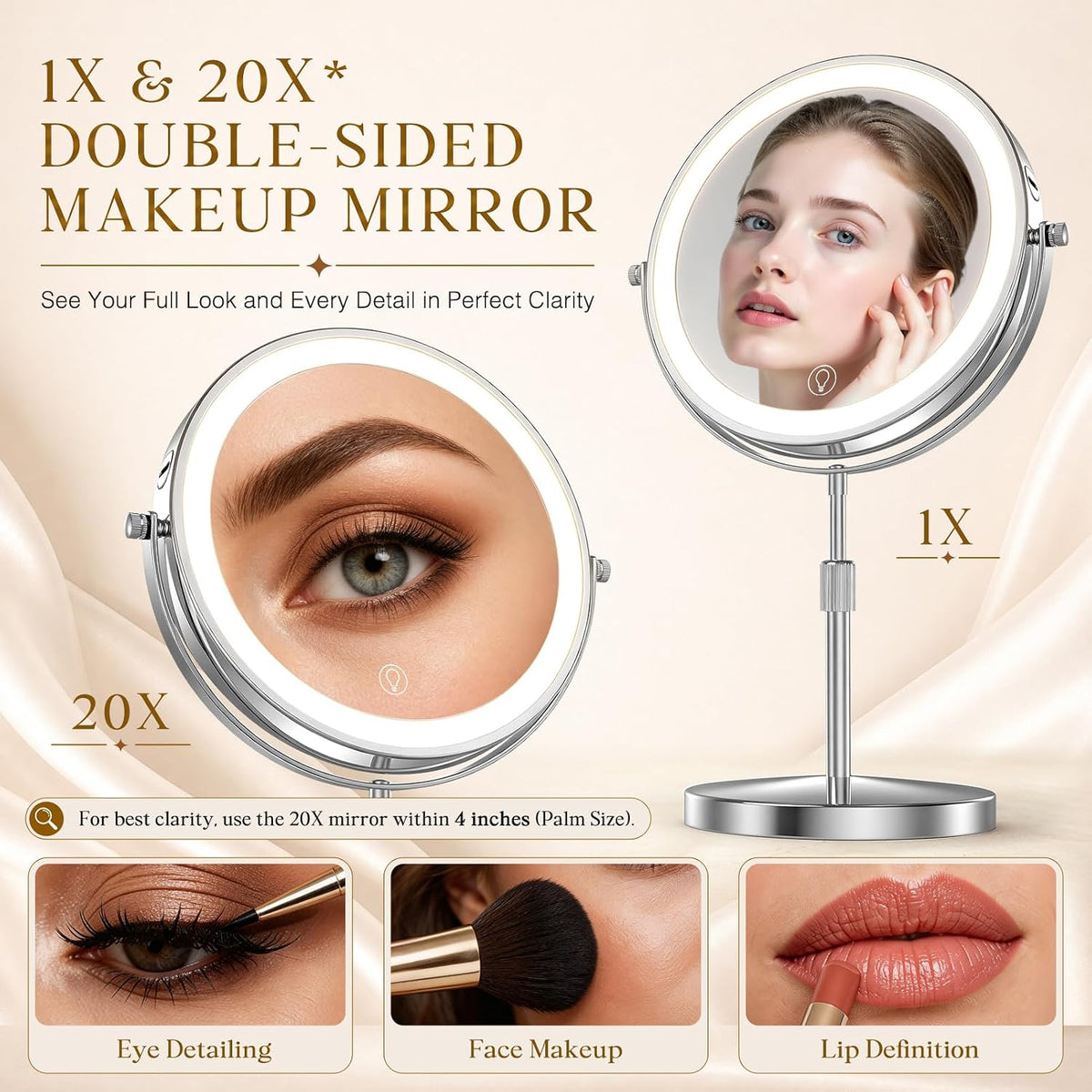 Professional 9" Lighted Makeup Mirror with Magnification 1X/20X 3600 Lux