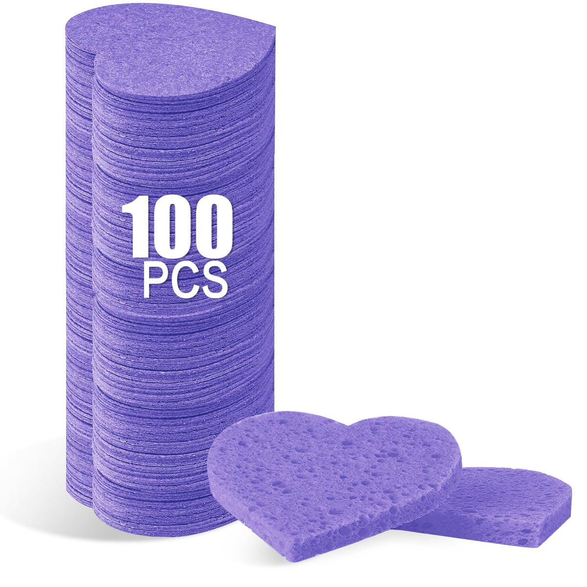 100-Count Compressed Facial Sponges for Estheticians Heart Shape Natural Cellulose Sponge Professional Cosmetic Spa Sponges for Face Cleansing, Massage, Pore Exfoliating, Mask, Makeup Removal, Black