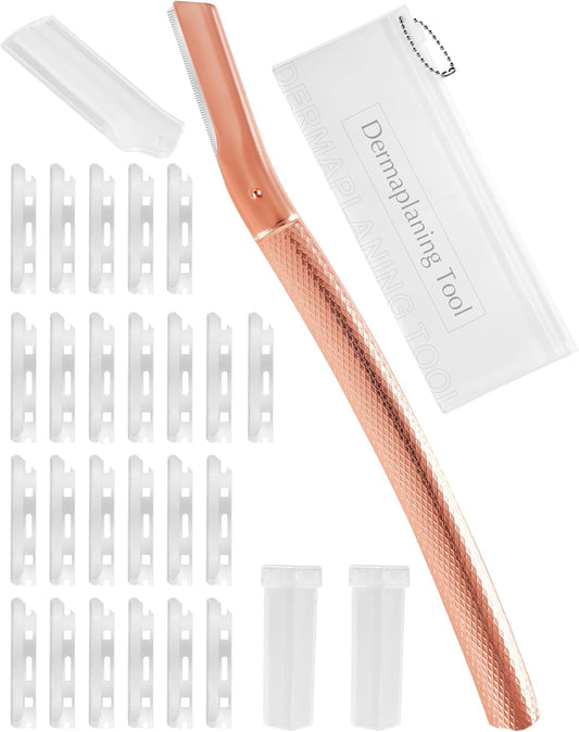 Dermaplaning Tool for Face Professional, Facial Razors for Women Face with 20 Blade Refills, Eyebrow Razor for Women and Men, Pink