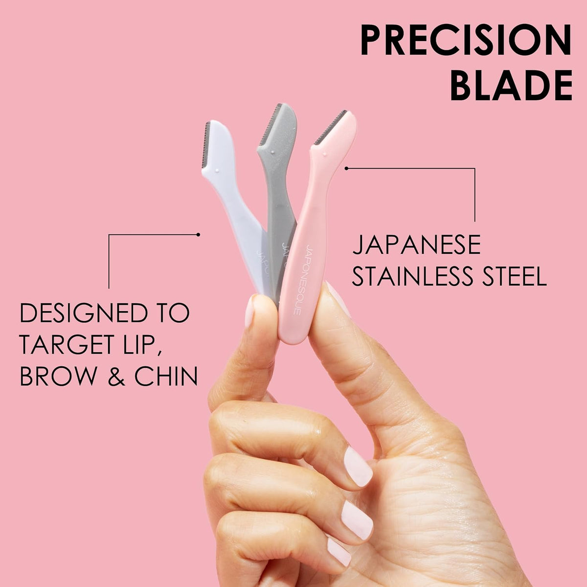 JAPONESQUE Mini Touch Up Razors - Travel Size Dermaplaning Tool Set - 3 Piece Mini Travel Razor Kit, One Blade Fixed Dermaplane Razor For Women