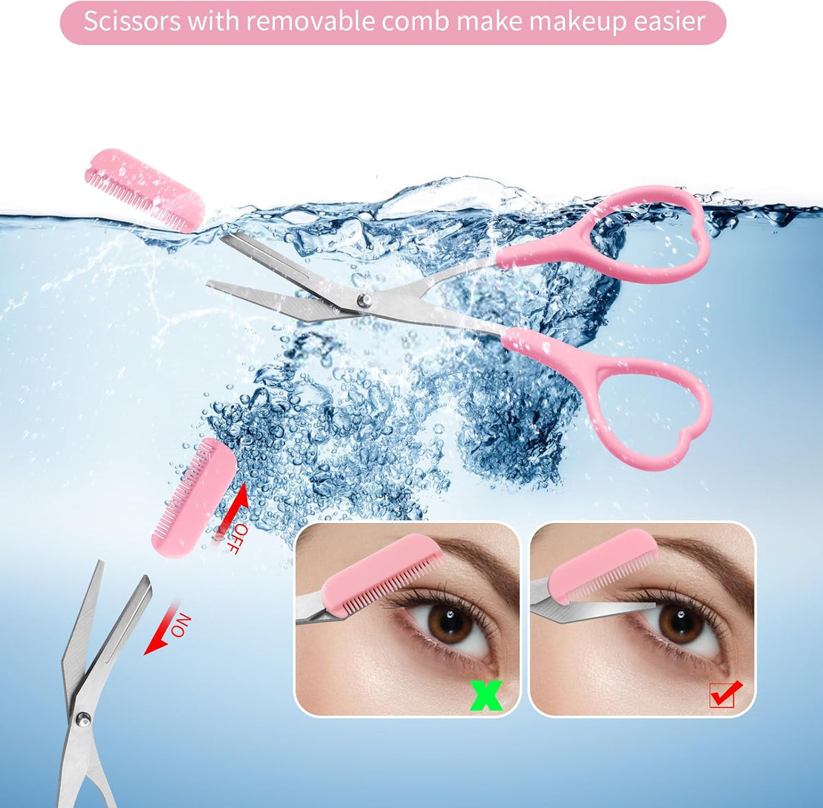 Eyebrow Scissors with Eyebrow Razor,Eyebrow Trimmer with Comb,Non Slip Finger Grips Trimmer Eyebrow Scissors, Hair Removal Beauty Accessories for Men Women (White. Pink. Blue.)