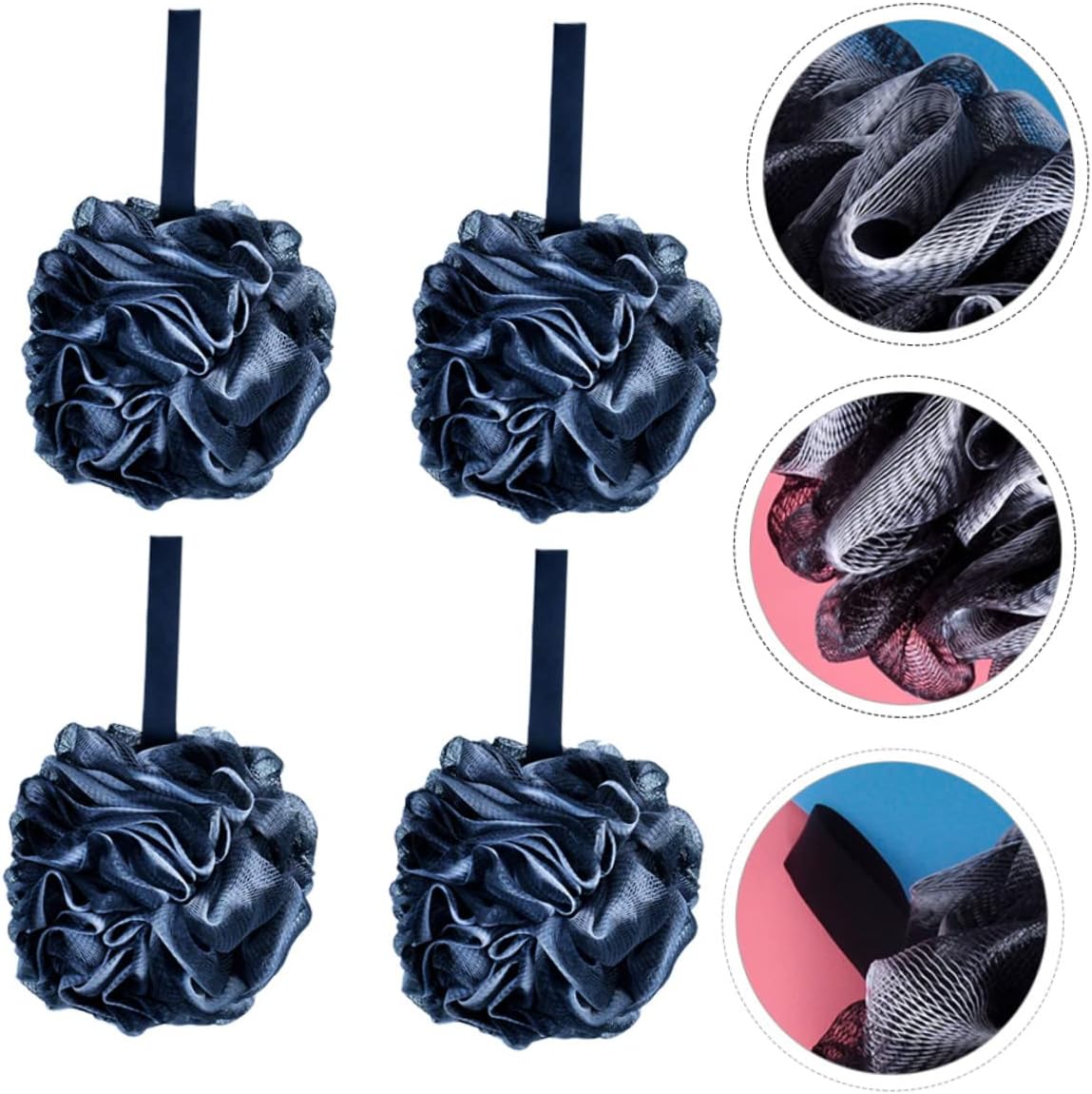 Baluue 4pcs Charcoal Shower Loofahs Exfoliating Mesh Bath for Body Washing Skin-Friendly and Rich Bubble for Men and Women Each