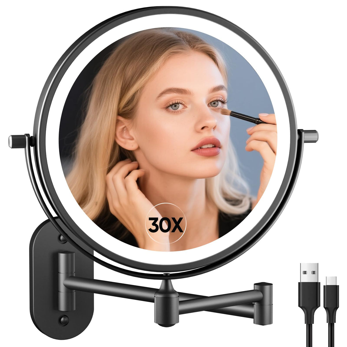 FUNTOUCH 5000mAh Rechargeable Wall Mounted Lighted Makeup Mirror 1X30X