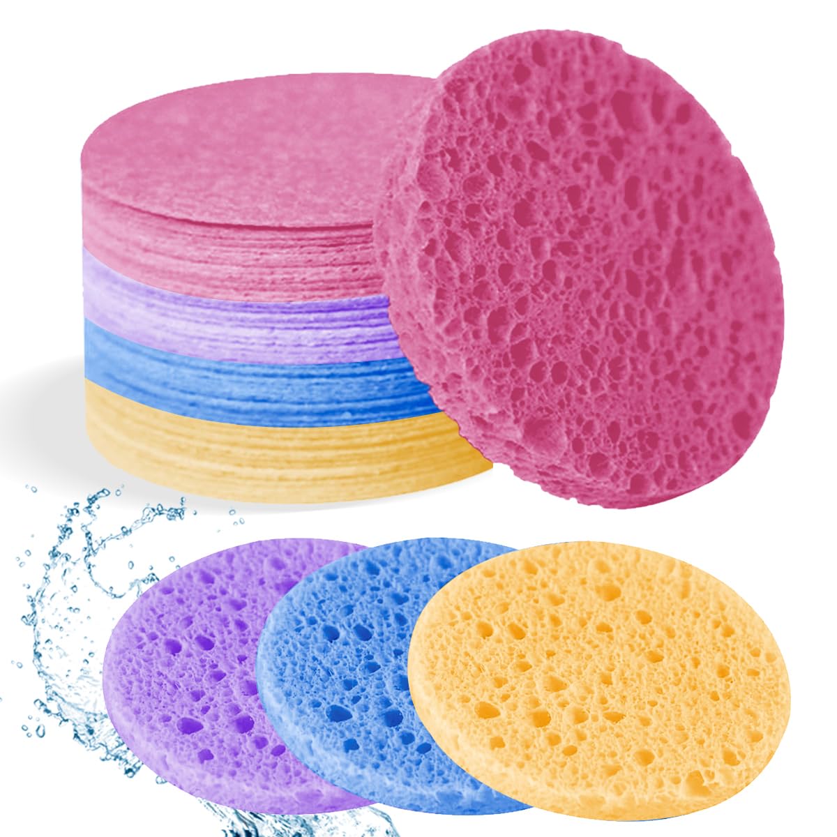 50-Count Compressed Facial Sponges, Pink Cellulose Daily Facial Cleaning