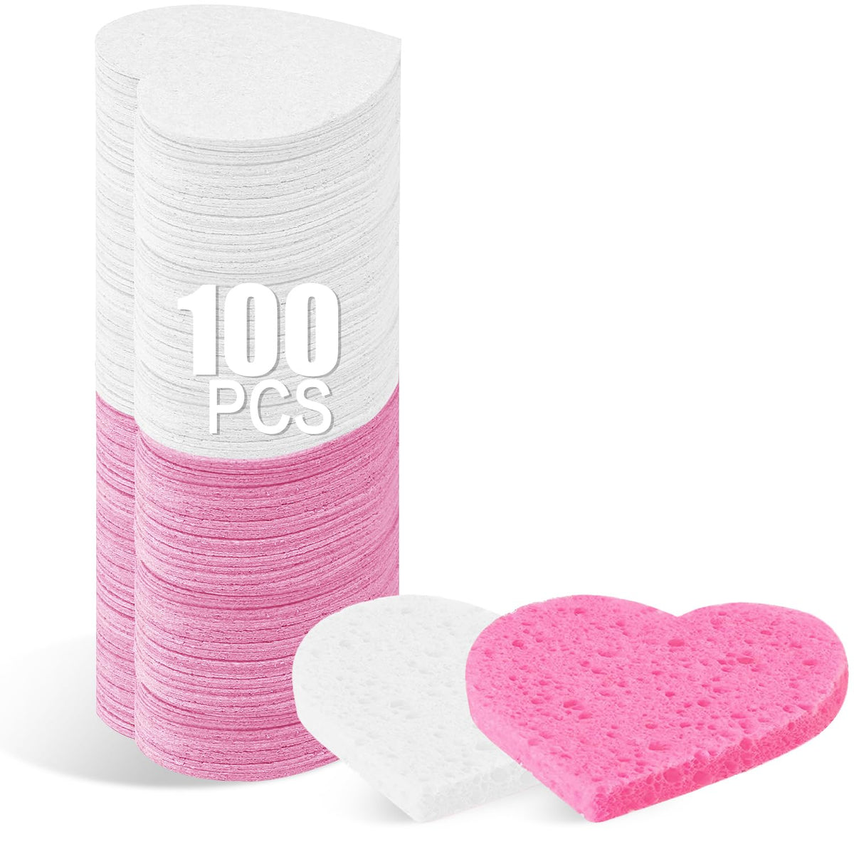 100-Count Compressed Facial Sponges for Estheticians Heart Shape Natural Cellulose Sponge Professional Cosmetic Spa Sponges for Face Cleansing, Massage, Pore Exfoliating, Mask, Makeup Removal, Black