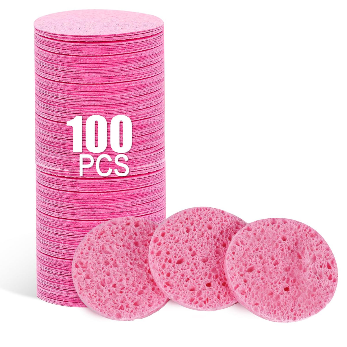 50-Count Compressed Facial Sponges, Pink Cellulose Daily Facial Cleaning