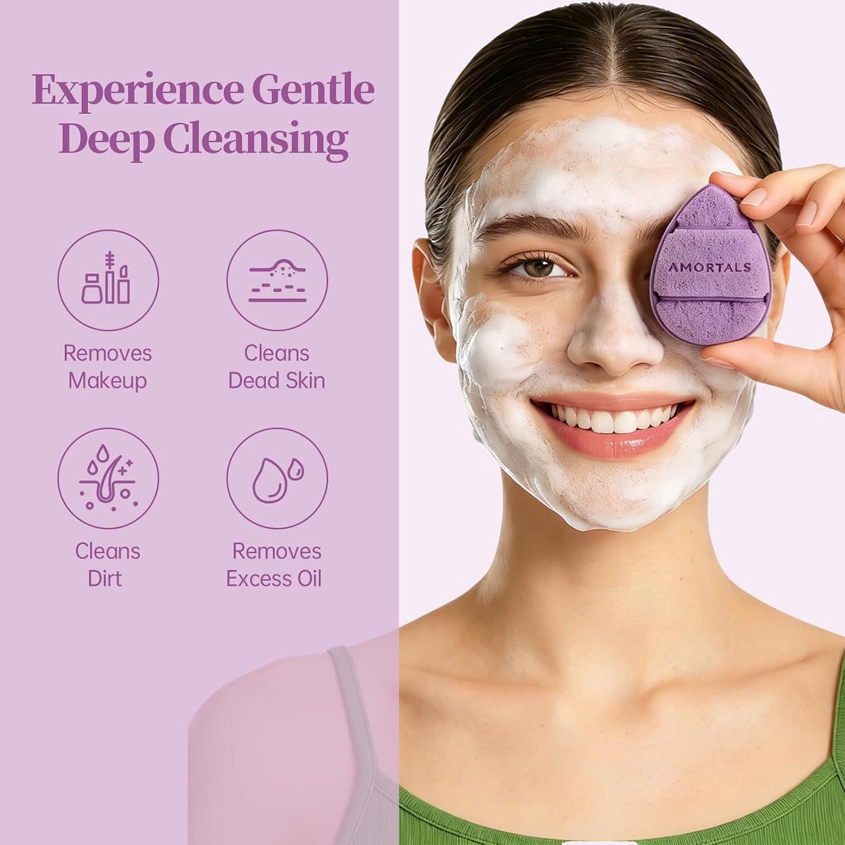 Facial Sponge 1 Pack - Reusable Makeup Remover Pads & Cleansing Sponge, Washable Exfoliating Face Pad for Dirt and Blackheads