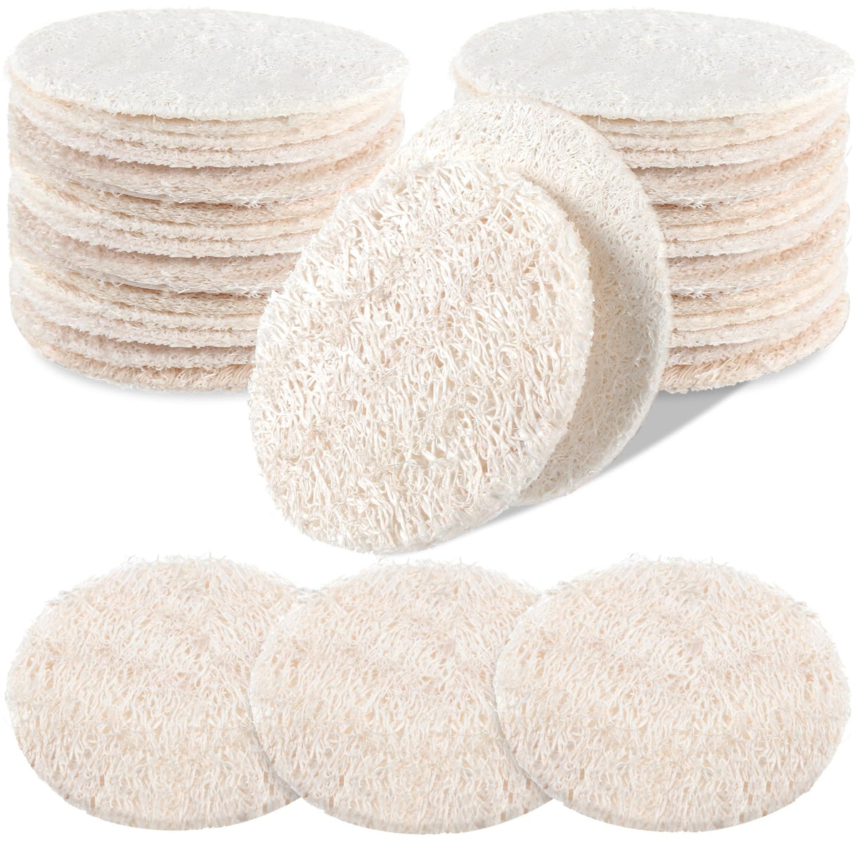 Bokon 100 Pcs Loofah Exfoliating Face Pads 2.36" Round, Beige