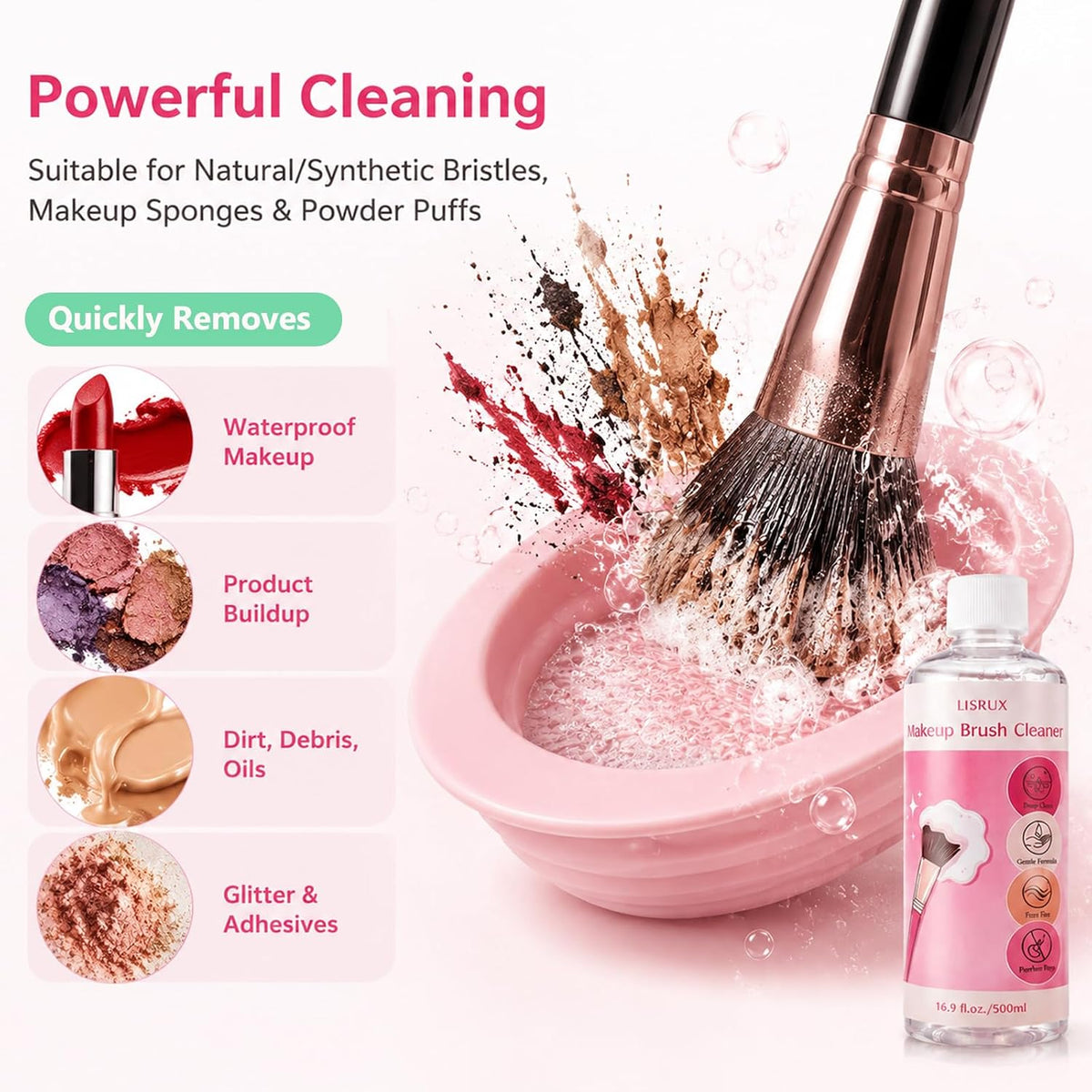 Makeup Brush Cleaner, Make Up Brush Cleaner Cleanser, 37.18 Fl Oz (4 Bottles) With Cleaning Bowl, Makeup Cleaner for Brushes, Sponges and Puffs, Gentle Deep Clean Brush Shampoo, Vegan & Cruelty-Free