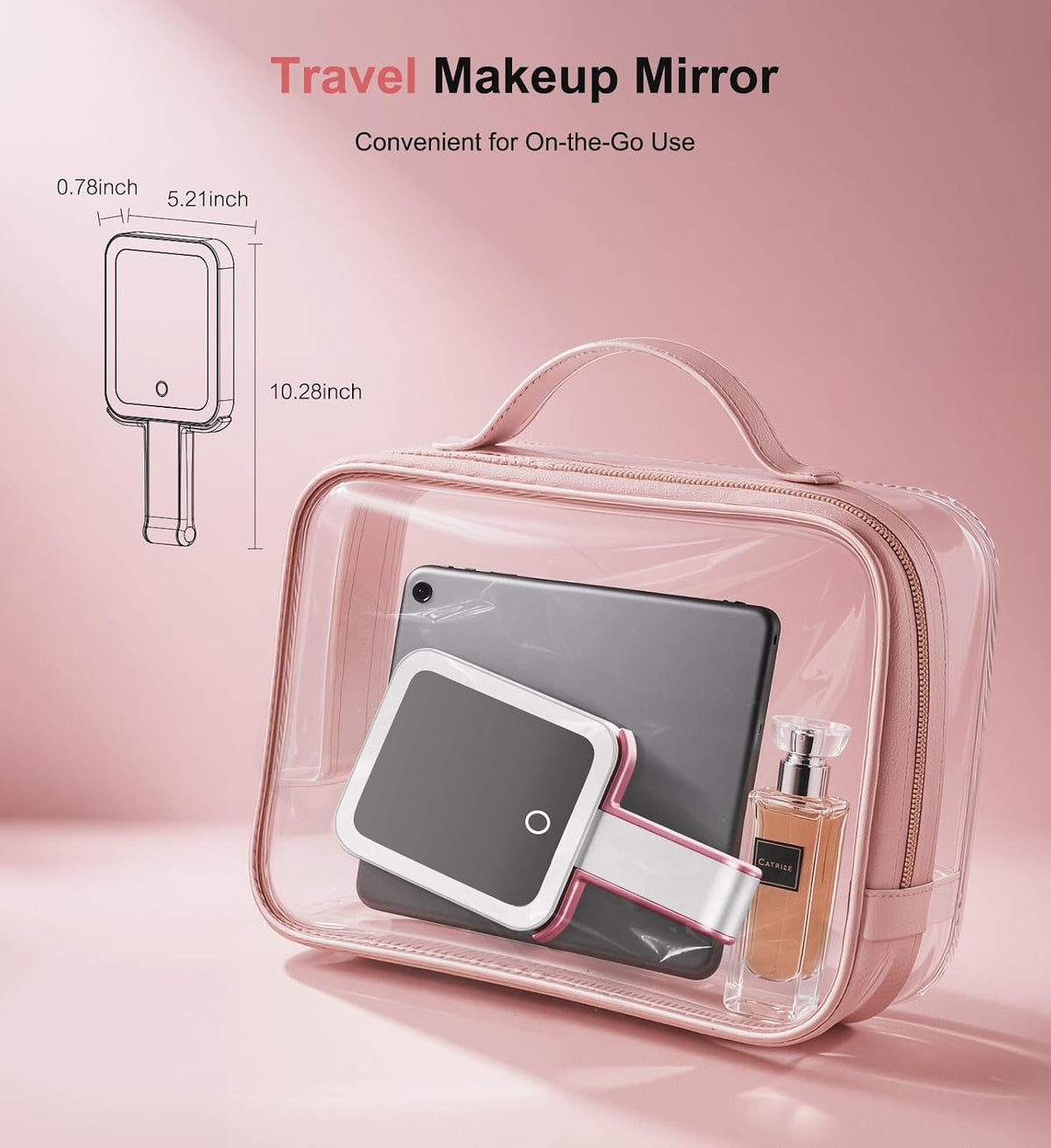 Travel Makeup Mirror with Lights, 10X/1X, 3 Colors, USB-C, Pink, Portable