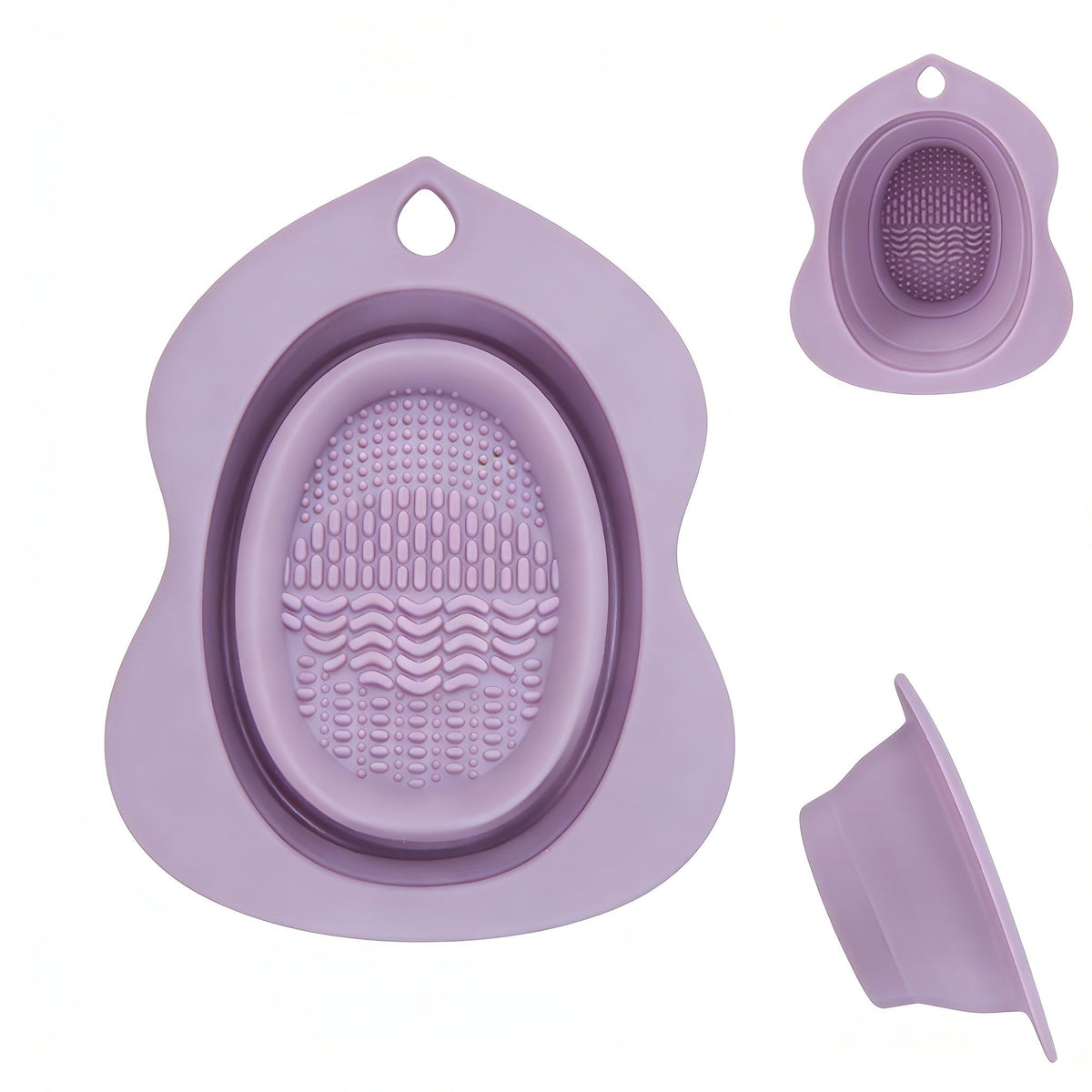 Foldable Silicone Makeup Brush Cleaner Bowl – Portable Brush Scrubber Mat for Foundation, Eyeshadow Brushes, Powder Puffs & Sponges | Multi-Texture Deep Clean, Travel-Friendly (green+lavender)
