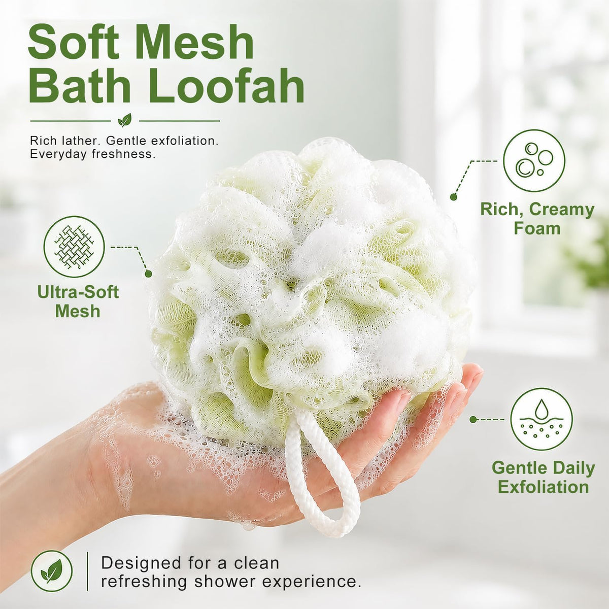 Loofah Sponge 4 Pack,Soft Mesh Bath Pouf,Shower Sponge,60g