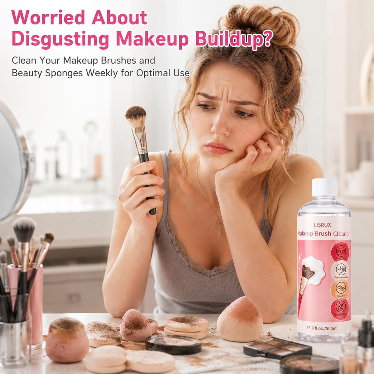 Makeup Brush Cleaner, Make Up Brush Cleaner Cleanser, 37.18 Fl Oz (4 Bottles) With Cleaning Bowl, Makeup Cleaner for Brushes, Sponges and Puffs, Gentle Deep Clean Brush Shampoo, Vegan & Cruelty-Free