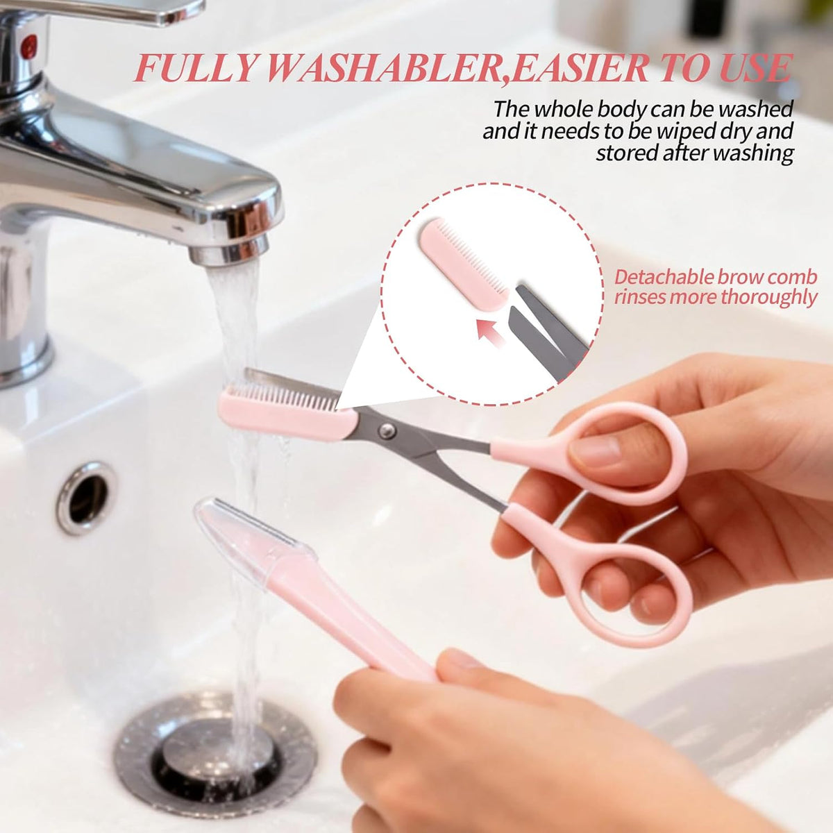 3Pack Eyebrow Scissors with Comb,Stainless Steel Eyebrow Trimmer Scissors with Eyebrow Razor for Beginner,Women & Men,Portable Grooming Hair Removal Beauty Set (Black, Pink)