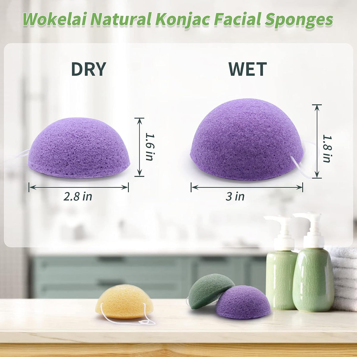 Konjac Facial Sponges for Cleansing Exfoliating - Konjac Face Sponge for Washing Face Body, Natural Cleaning Puff Buff Scrubber for Shower Bath SPA for Babys Men Women