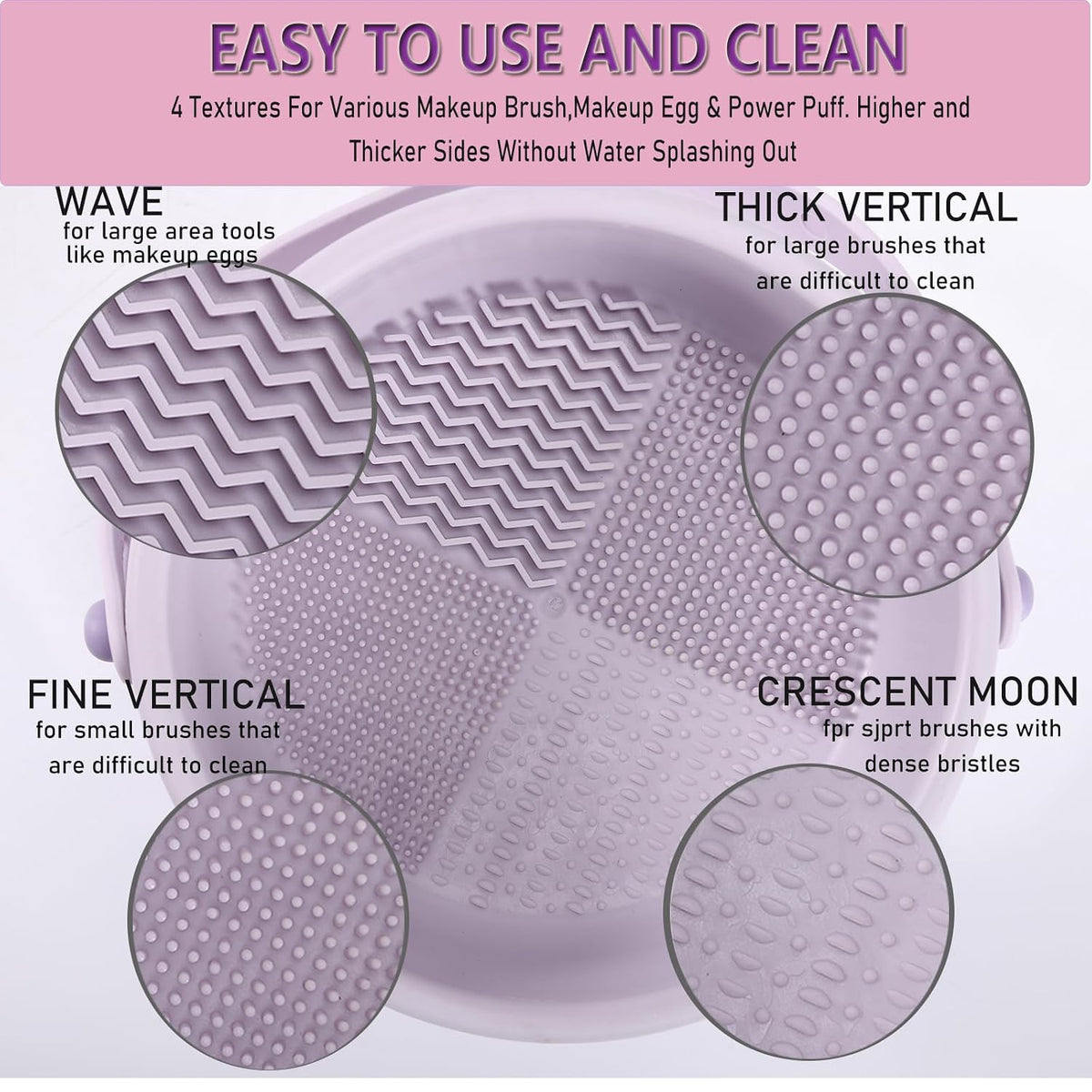 Makeup Brush Cleaner Mat 3 in 1 Make Up Brush Cleaning Bowl(Purple)