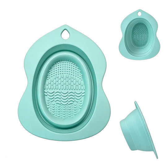 Portable Silicone Makeup Brush Cleaner Bowl Foldable Cleaning Mat- Brushes Sponges and Puffs (green)