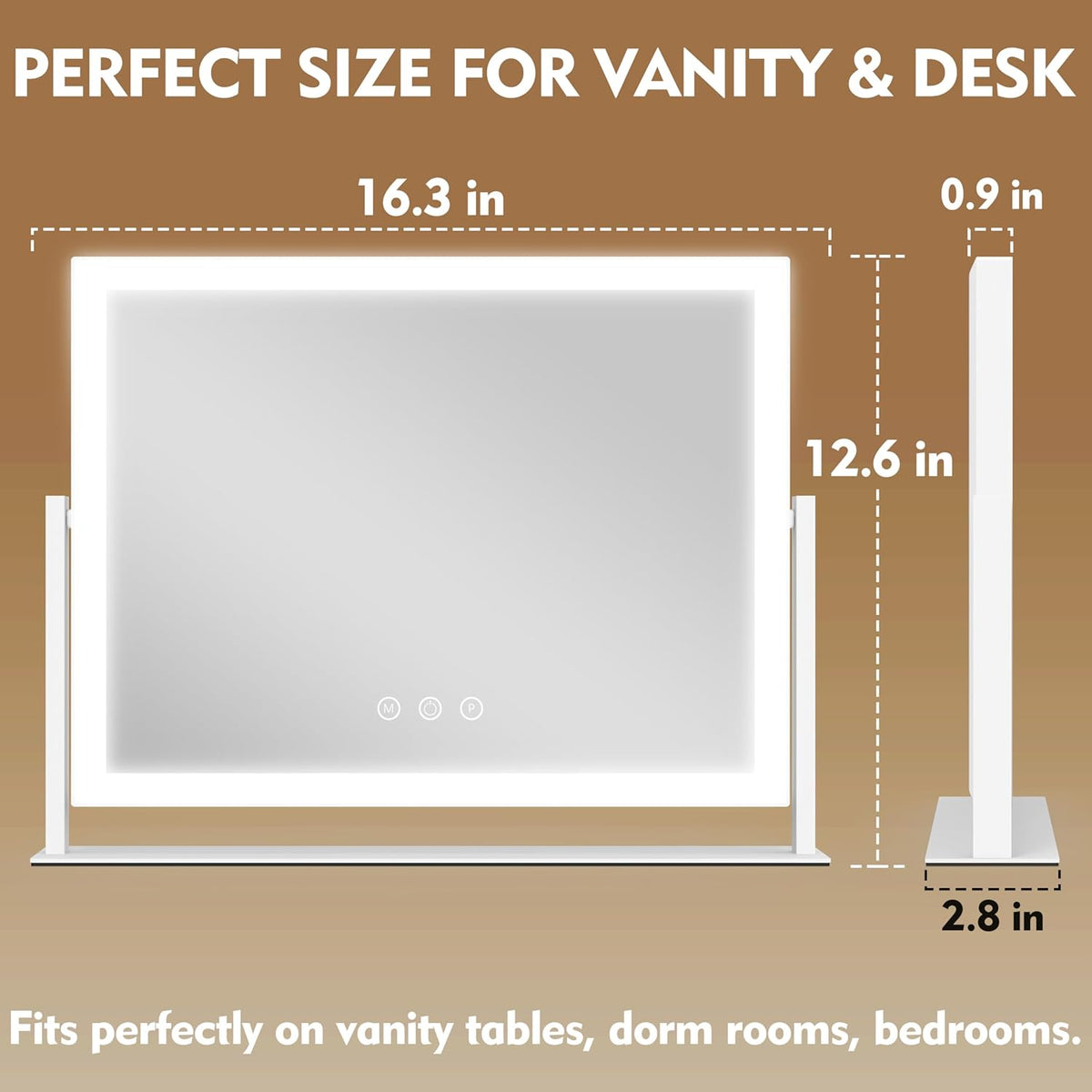 ROLOVE Lighted Makeup Mirror 16.3"x12.6", Hollywood Vanity Mirror with 10X Magnifier, 3 Color LED Lighting Modes, Smart Touch Control & 360° Rotation, Tabletop Makeup Mirror (White, Gift Ready)